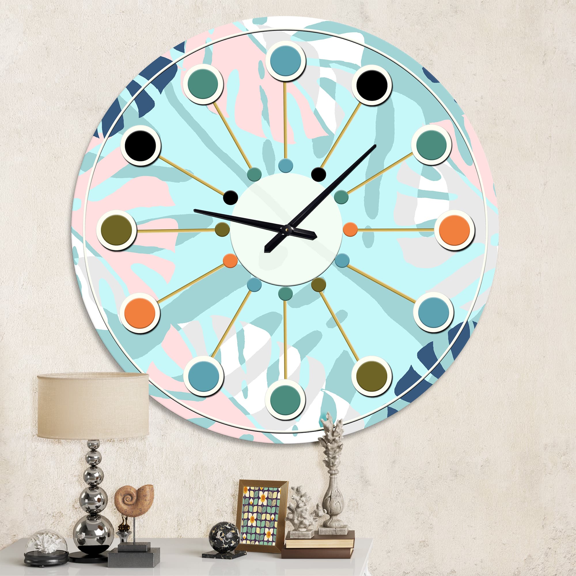 Designart 'Retro Floral Pattern Ii Mid-Century Modern Wall Clock