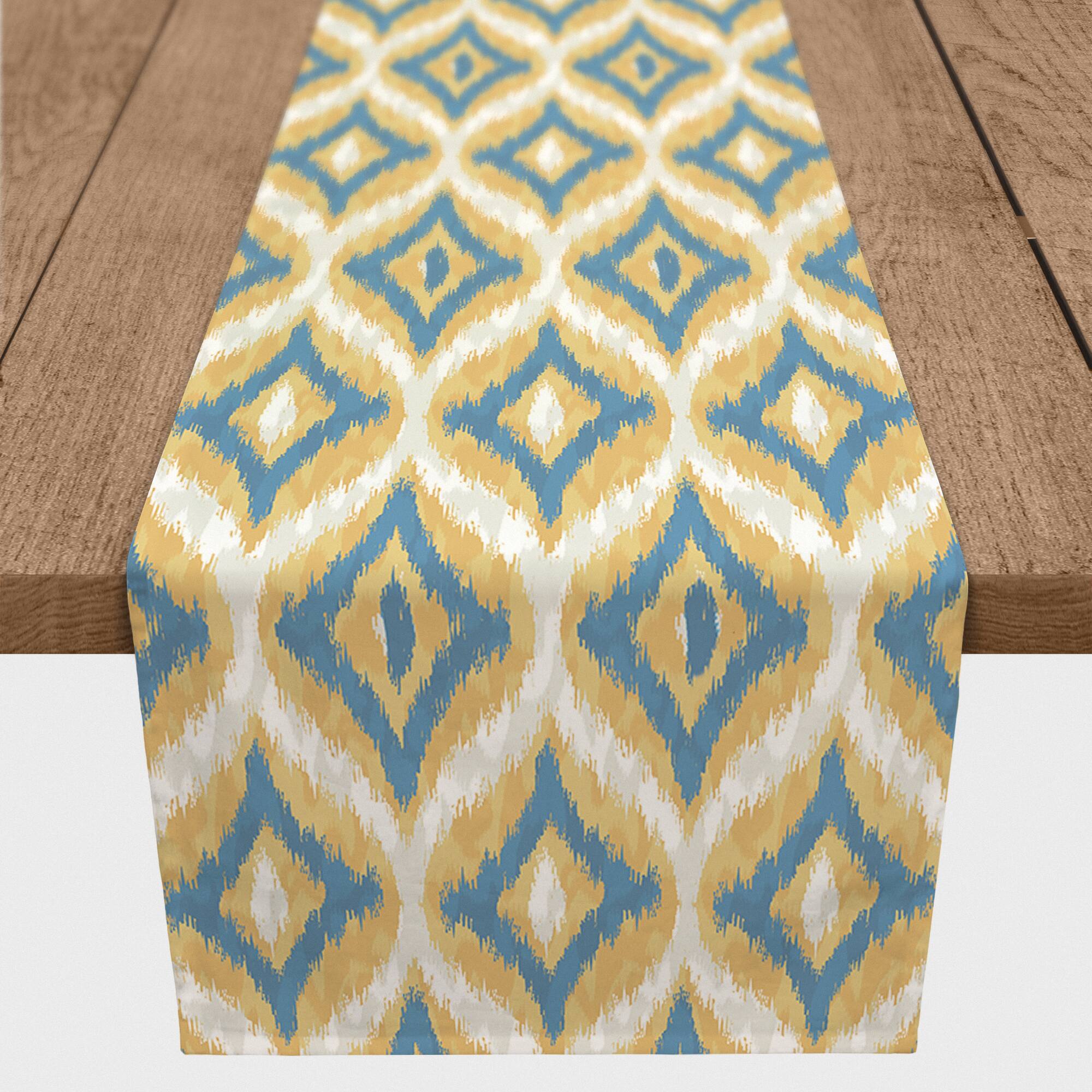 90" Blue & Yellow Ikat Cotton Twill Runner