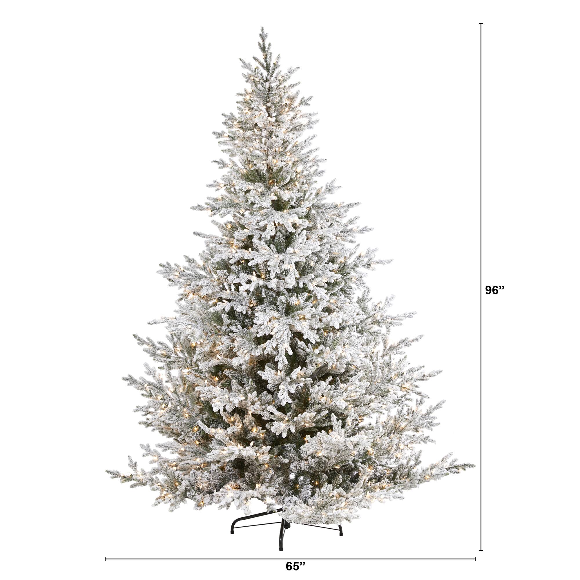 8ft. Pre-Lit Flocked Fraser Fir Artificial Christmas Tree with Warm White LED Lights