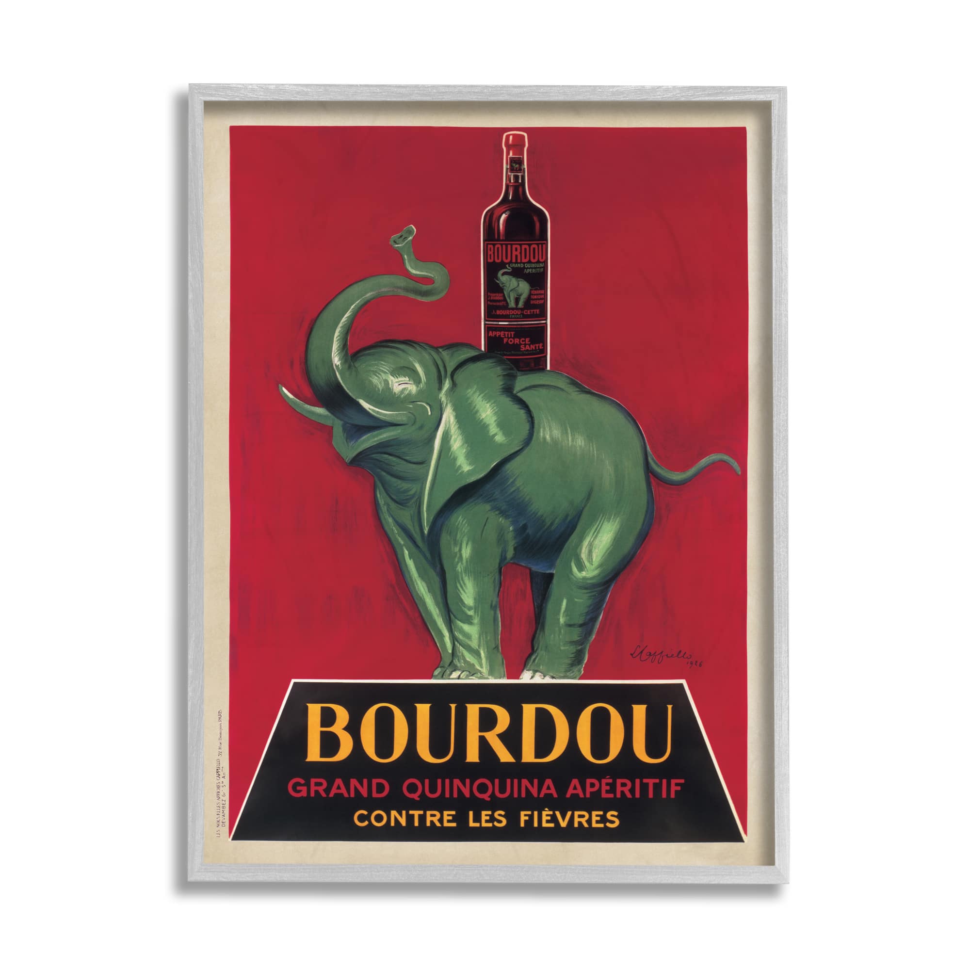 Stupell Industries Bourdou Vintage Elephant Advertisement Bar Illustration in Gray Frame Wall Art