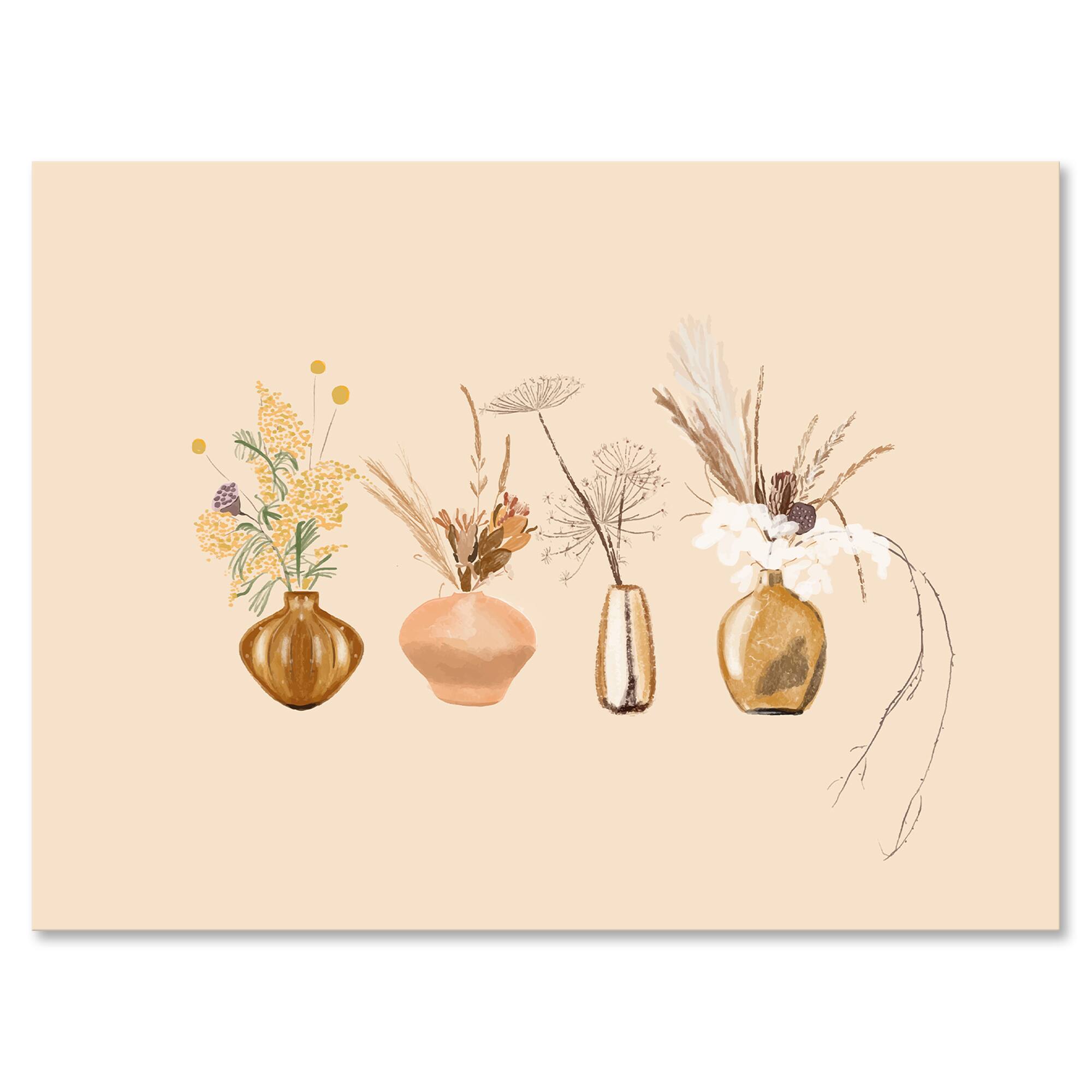 Designart - Bouquets Of Wildflowers In Gold Vases II