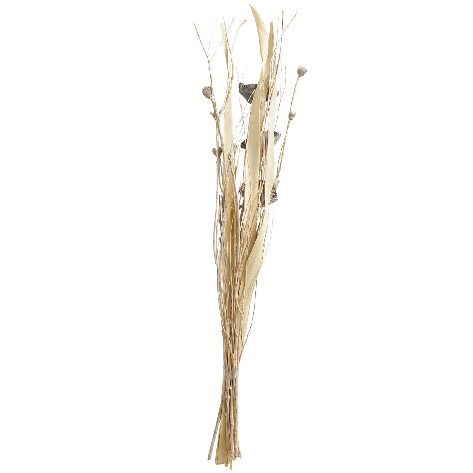 40" Gray Dried Plant Bouquet Lotus Flower Natural Foliage with Grass & Branch Accents