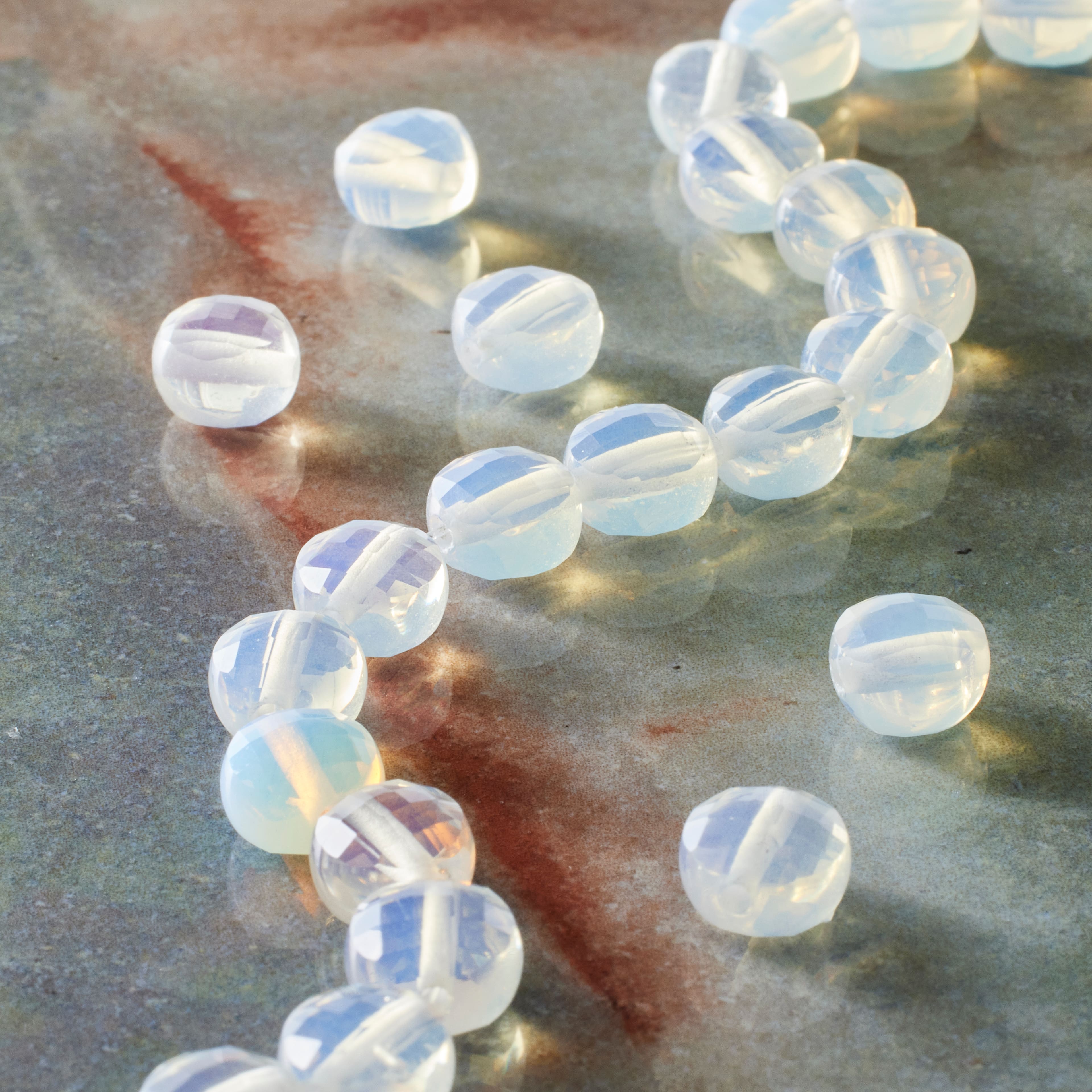 12 Pack: White Faceted Glass Coin Beads, 8mm by Bead Landing™