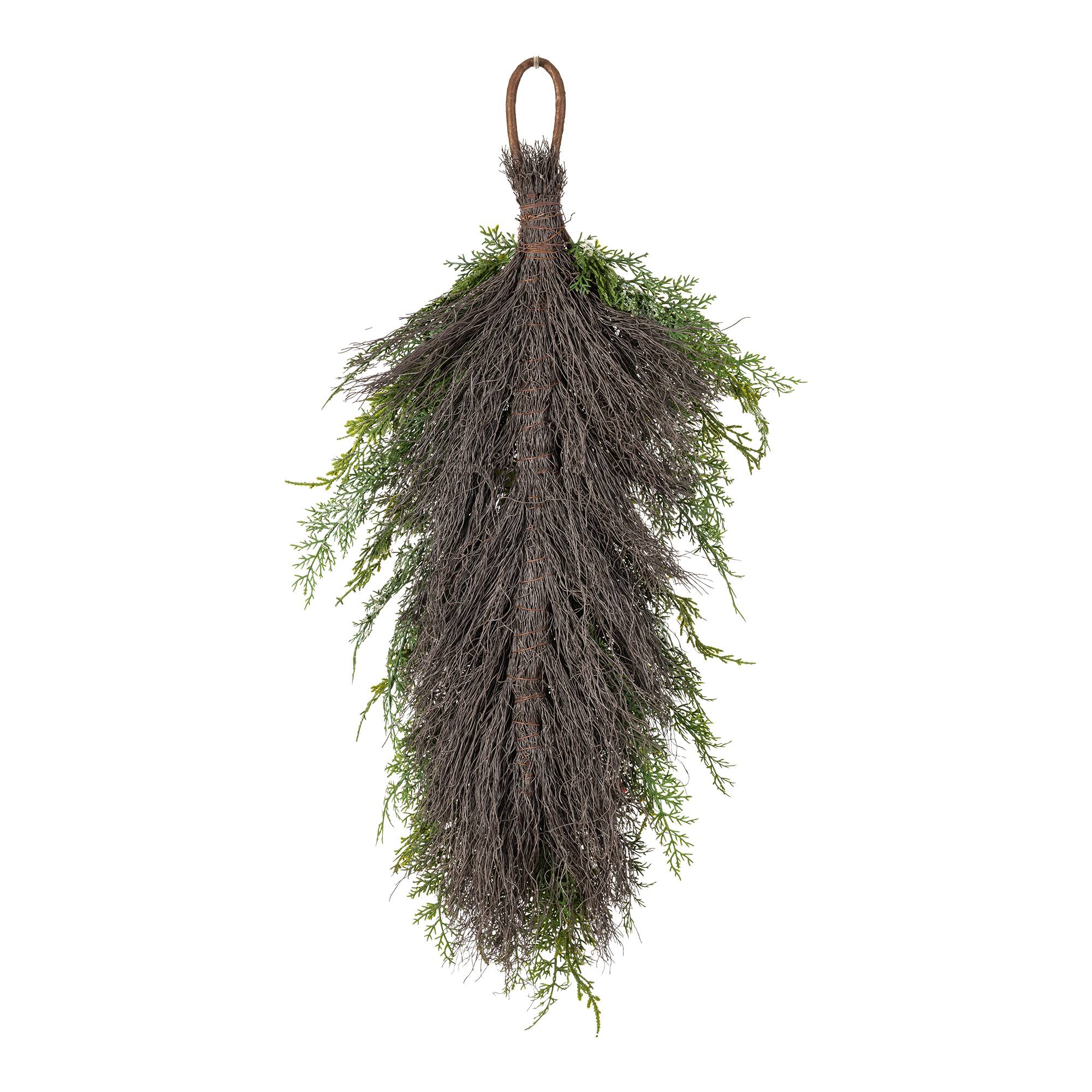 Glitzhome® 31.5" Christmas Greenery Frosted PE Teardrop with Pinecones & Red Berries