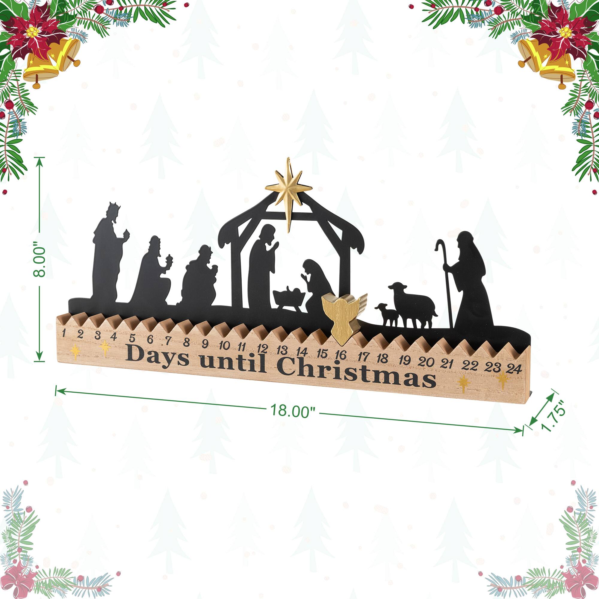 Glitzhome® 18" Christmas Wooden & Metal Nativity Advent Calendar Decor
