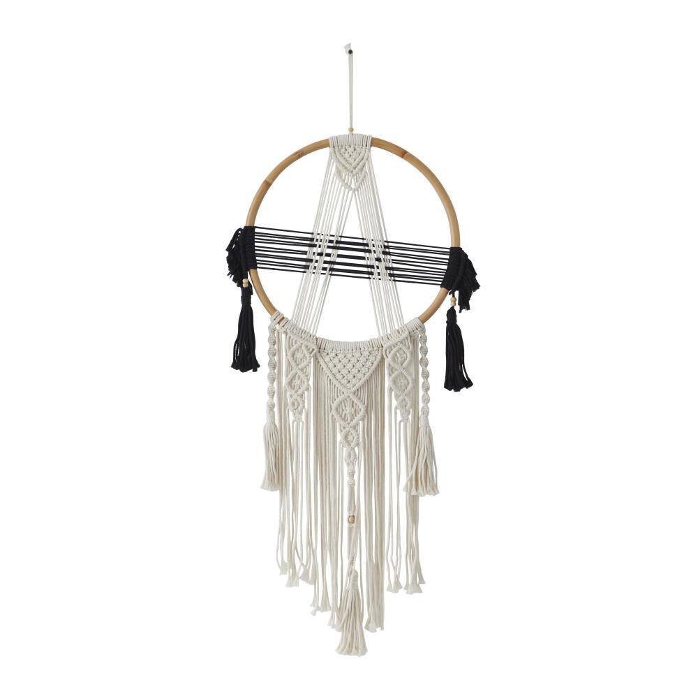 18" x 47" Black & White Fabric Bohemian Macrame Wall Décor