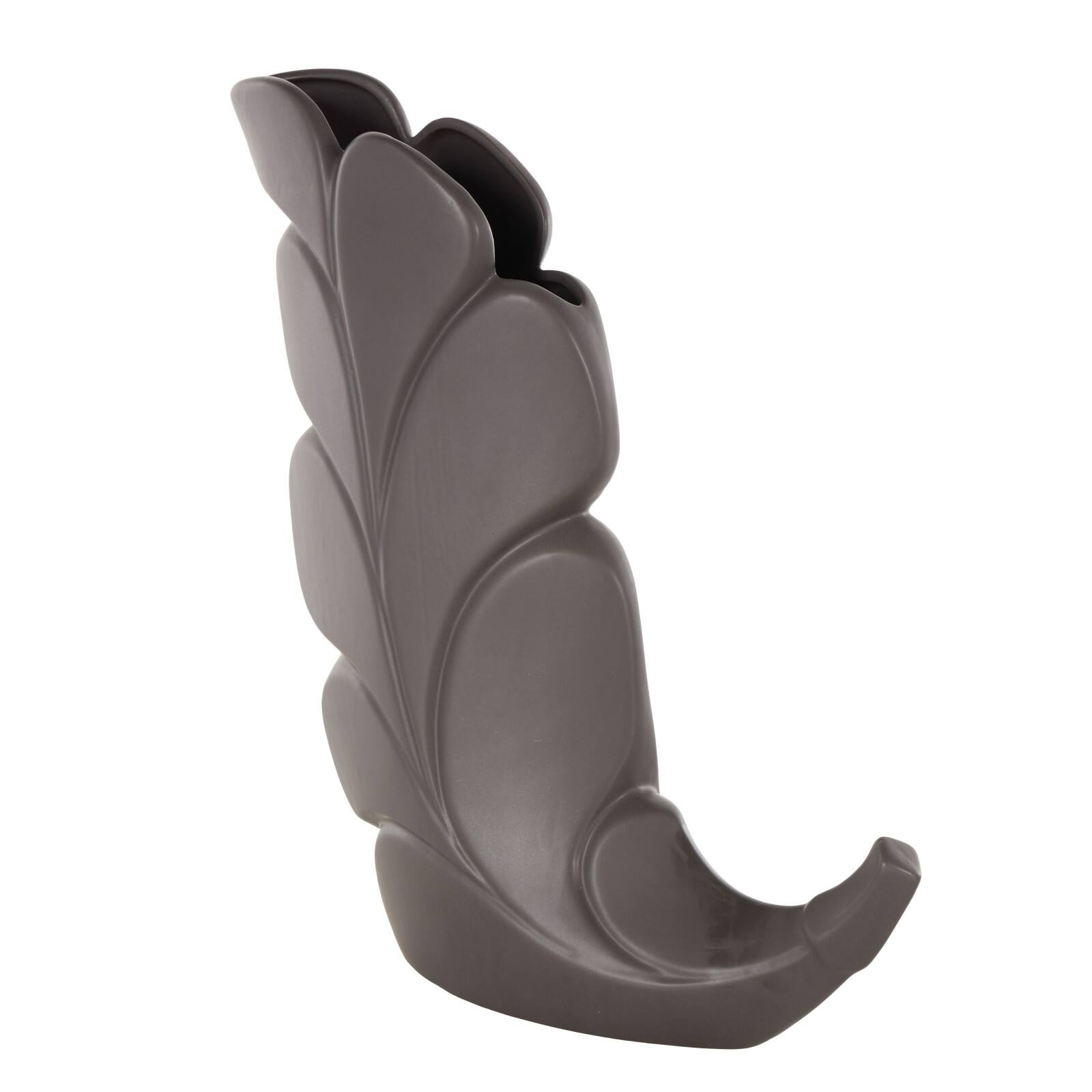 15" Black Ceramic Leaf Slanted Vase