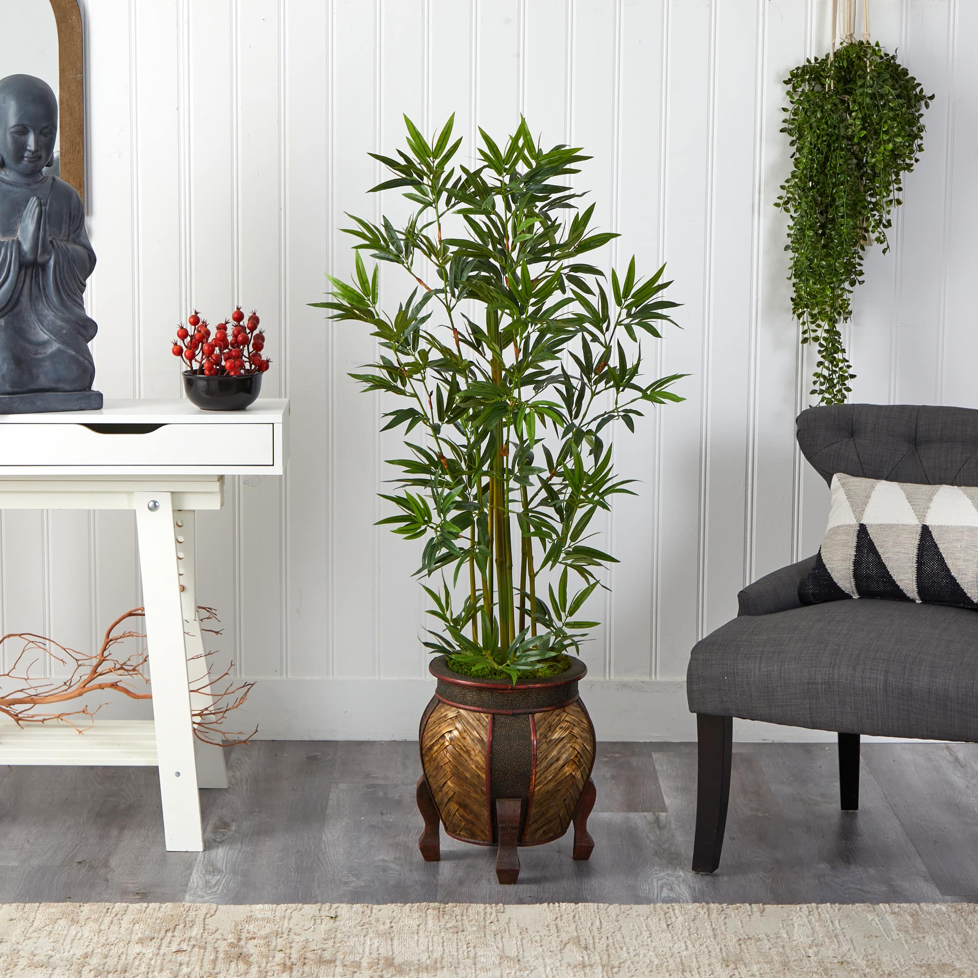 4.5ft. Bamboo Palm Tree in Decorative Planter