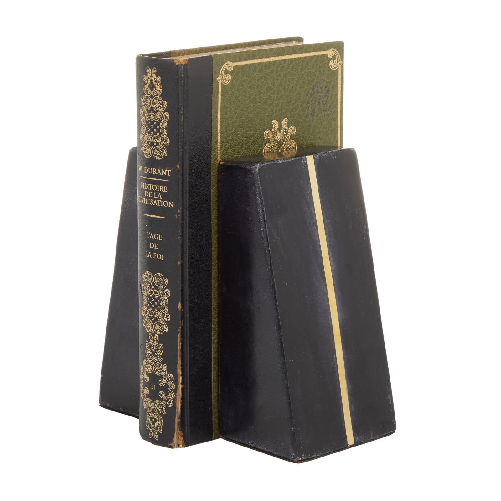 CosmoLiving by Cosmopolitan Set of 2" Black Marble Glam Bookends, 6" x 2" x 3"