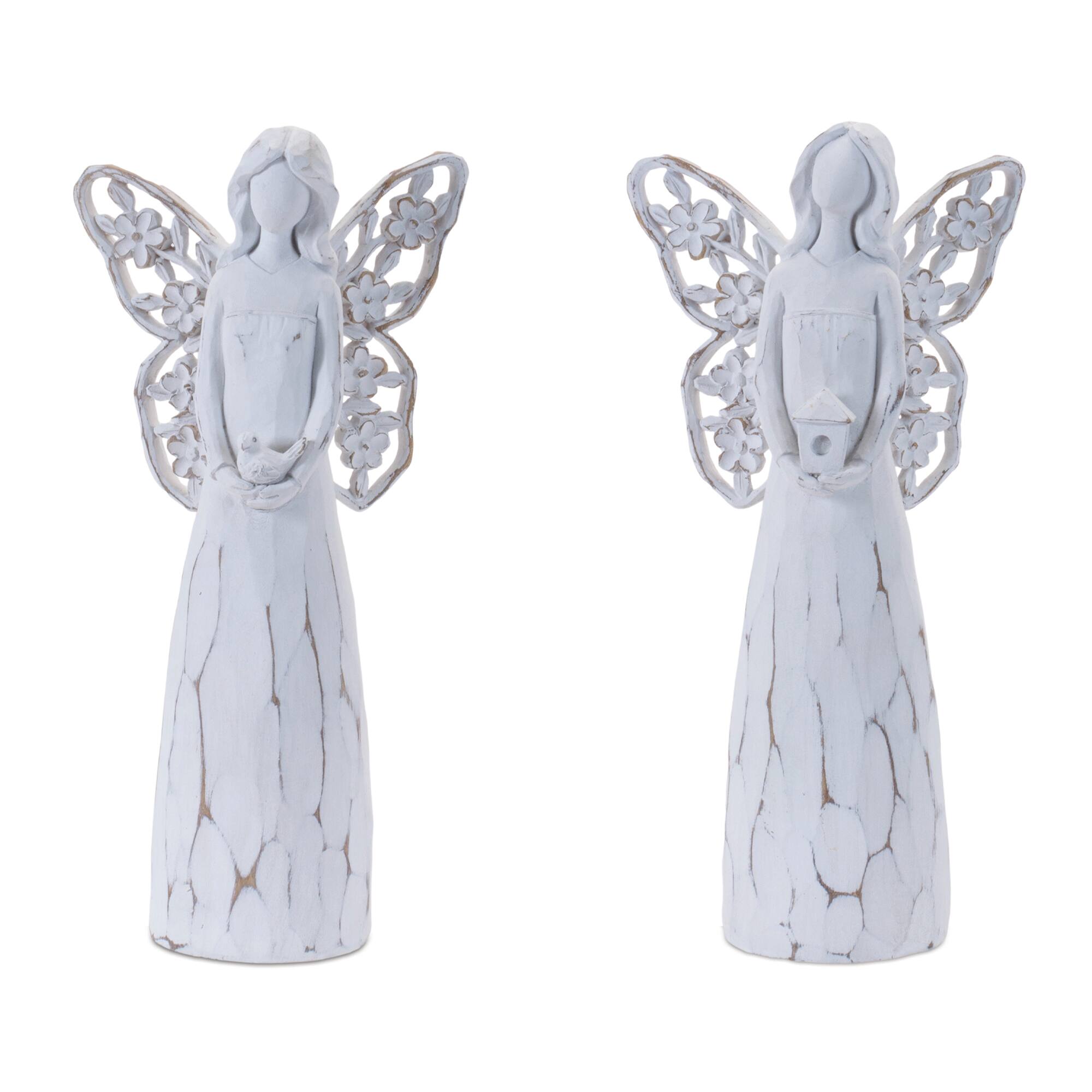 White & Beige Butterfly Wing Angel Figurine Set