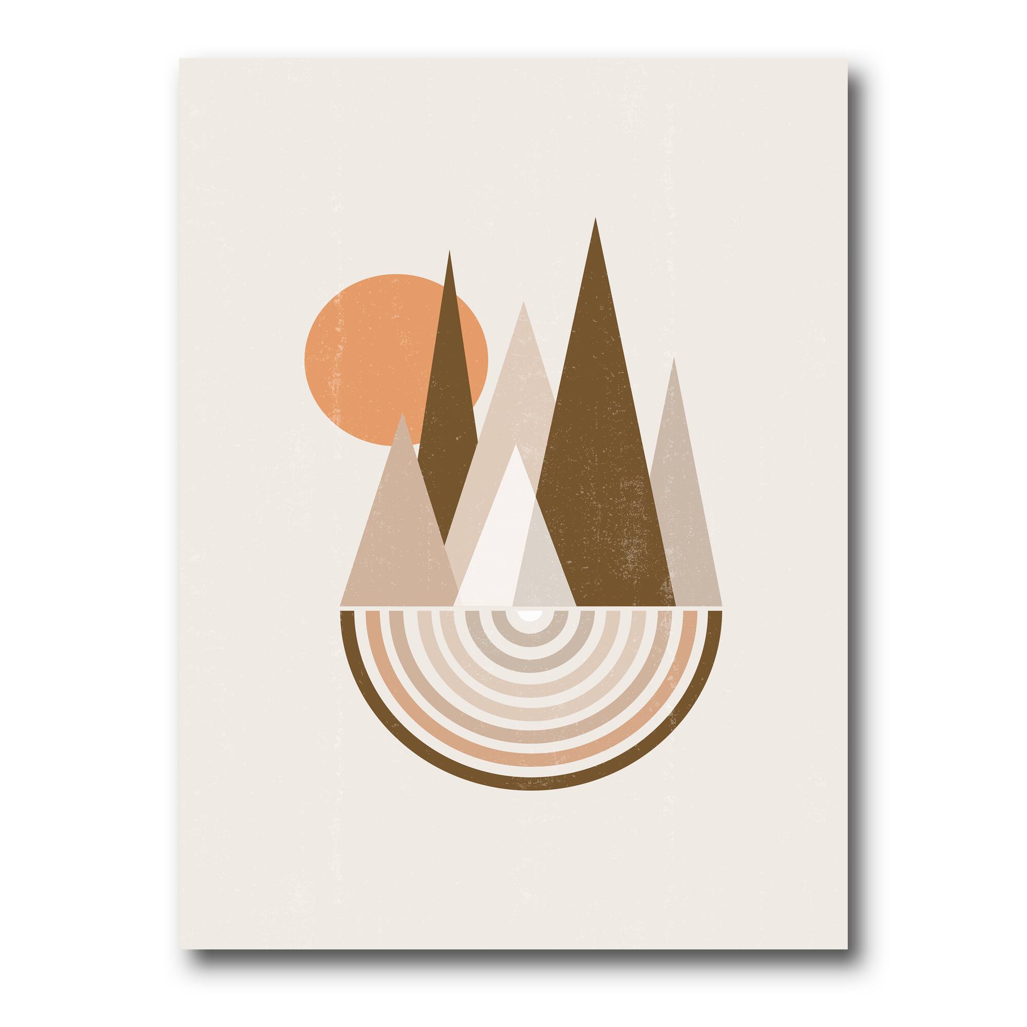 Designart - Minimalistic Mountain Landscape With Red Full moon - Modern Canvas Wall Art Print