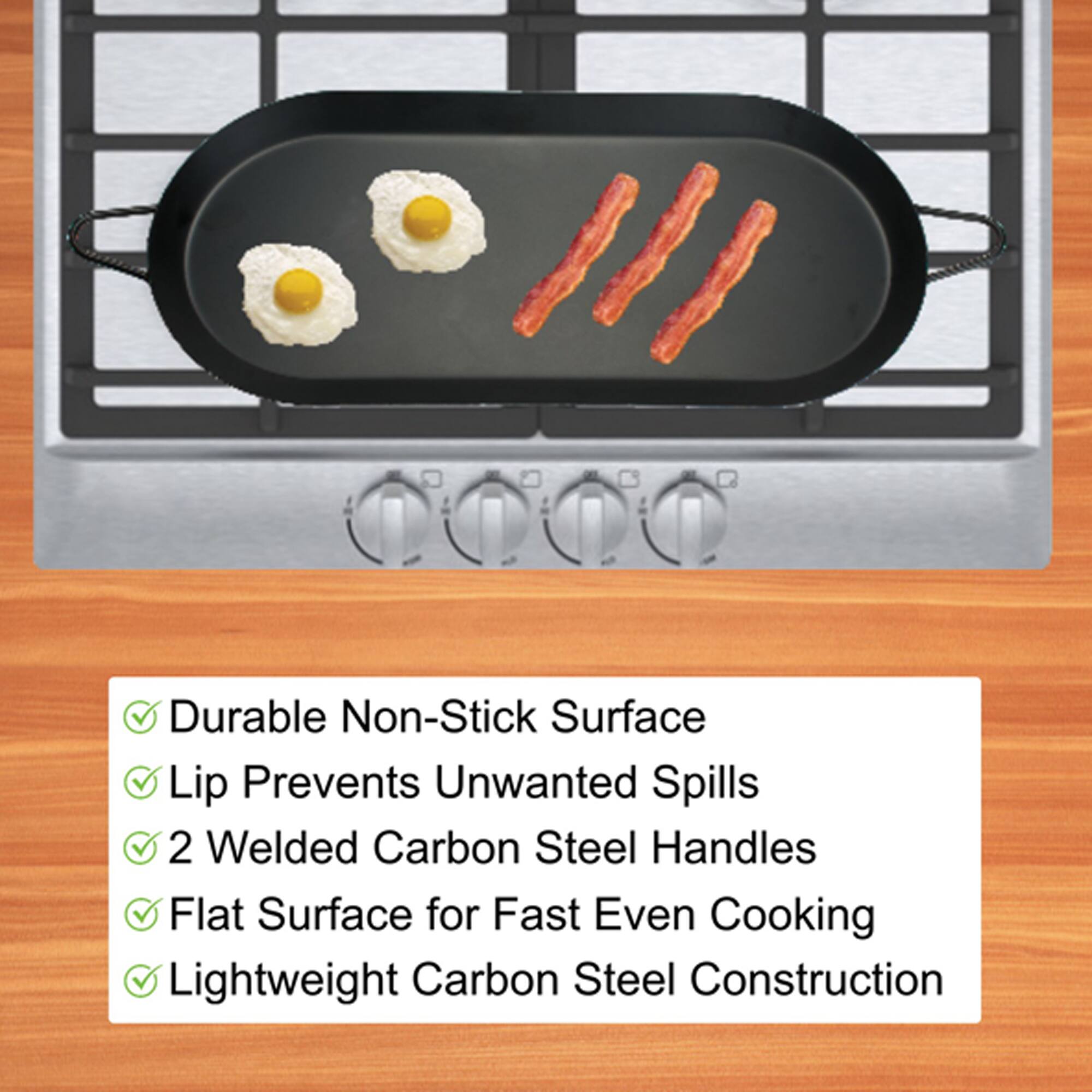 Brentwood 18" x 8.5" Double Burner Carbon Steel Nonstick Comal Griddle