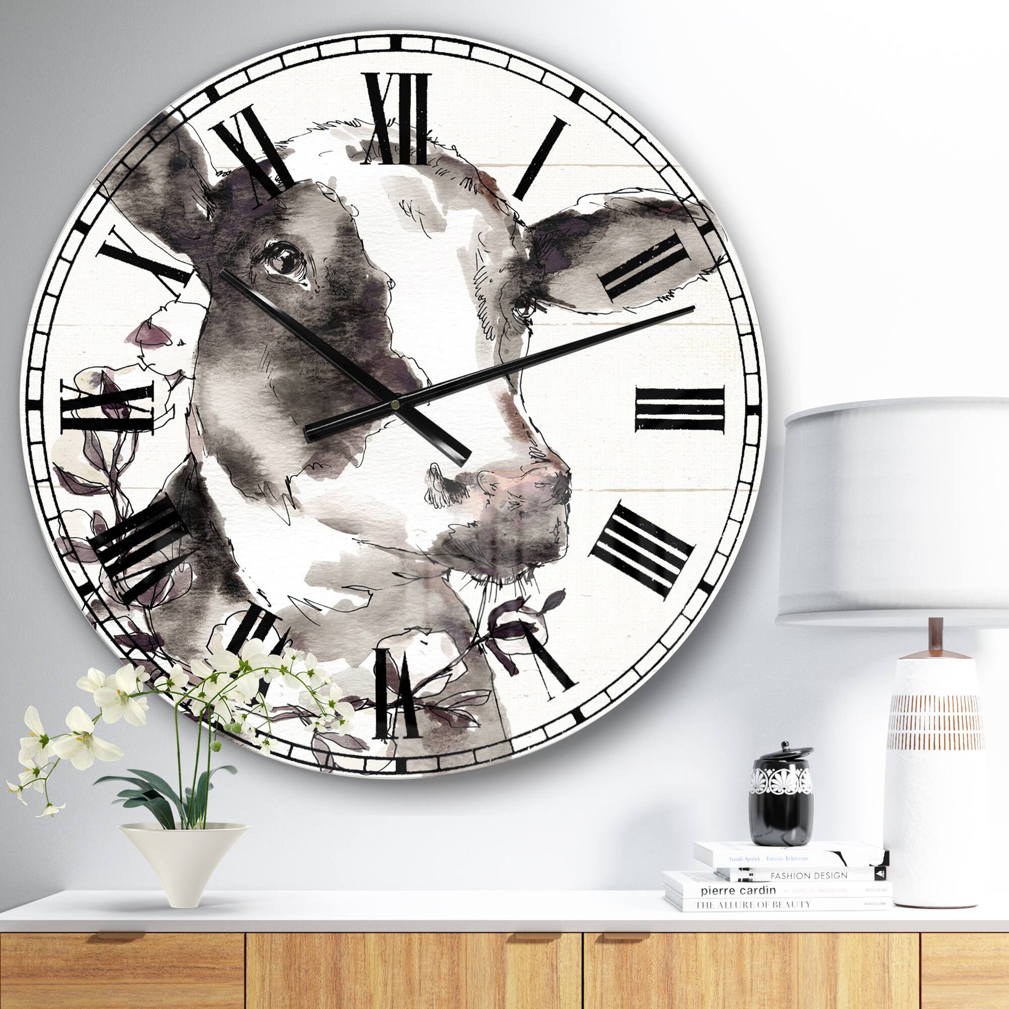 Designart 'Cow Portrait Country Life Farmhouse Wall Clock