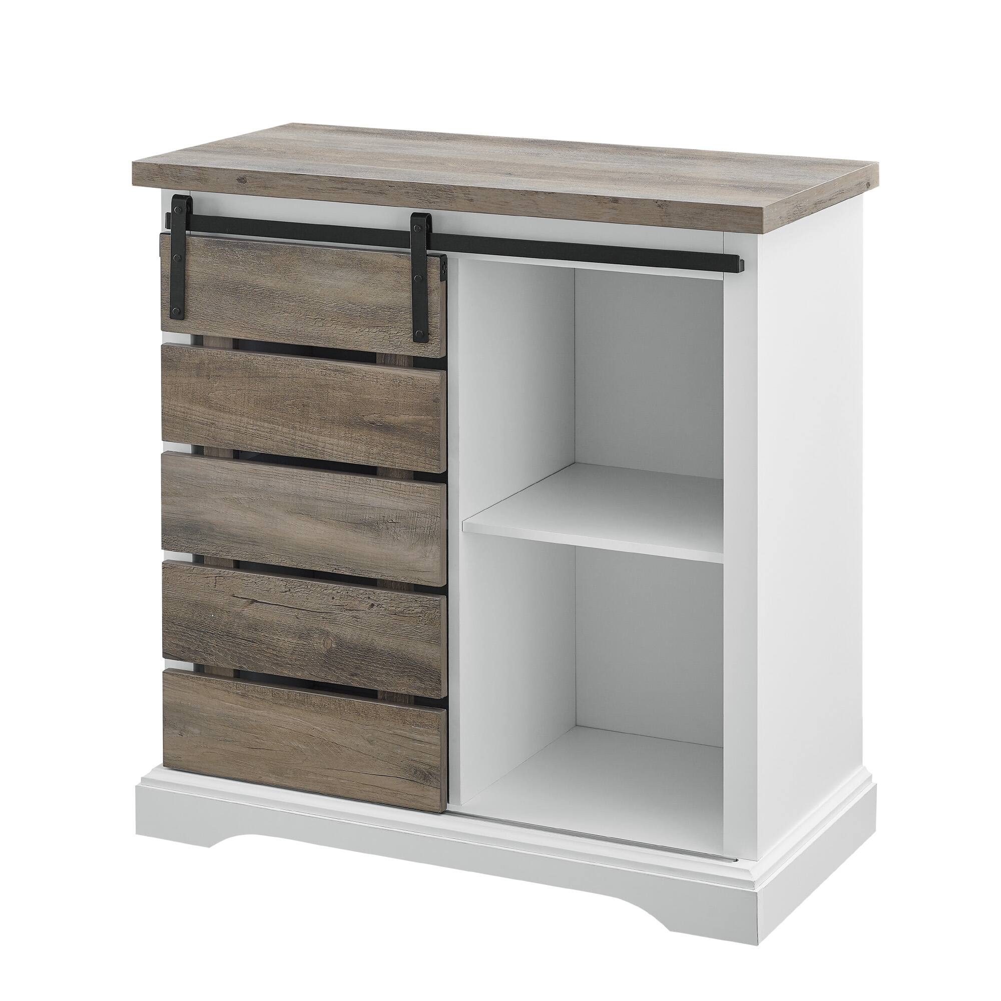 Edison Walker 32" Solid White & Grey Wash Two-Tone Sliding Slat Door Accent Cabinet