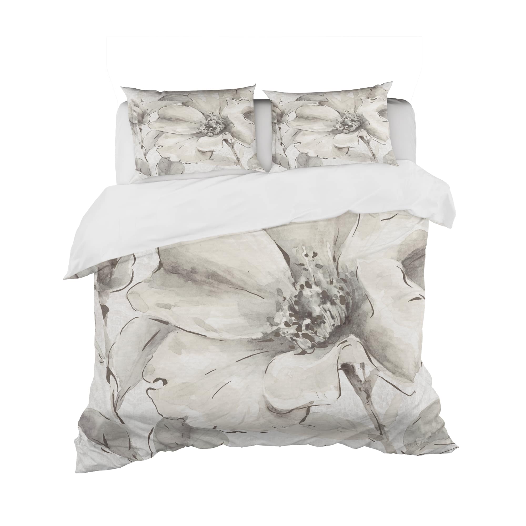Designart 'Indigold Grey Peonies IV' Cottage Bedding Set - Duvet Cover & Shams