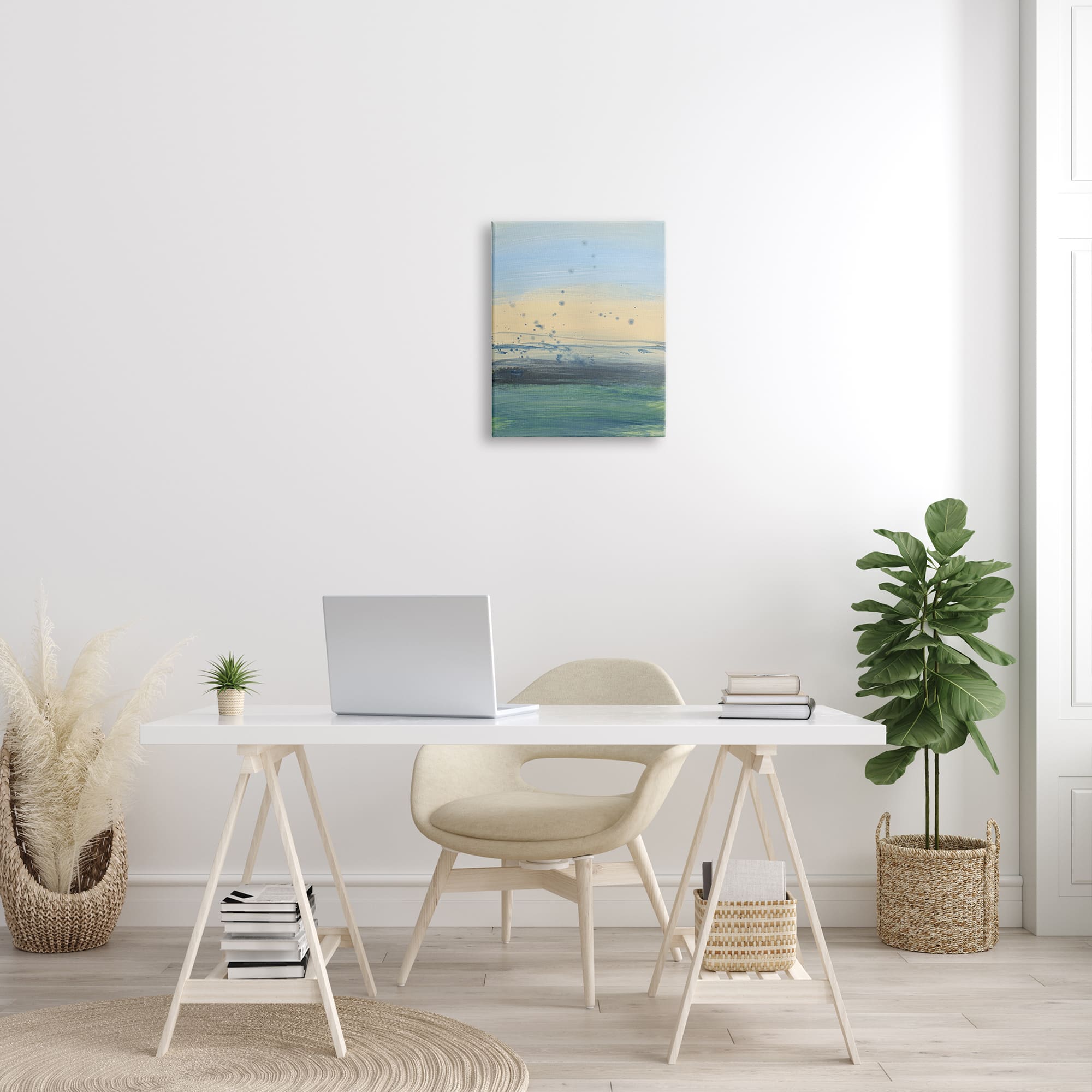 Stupell Industries Conceptual Yellow Ocean Sunset Blue Paint Splatter Canvas Wall Art