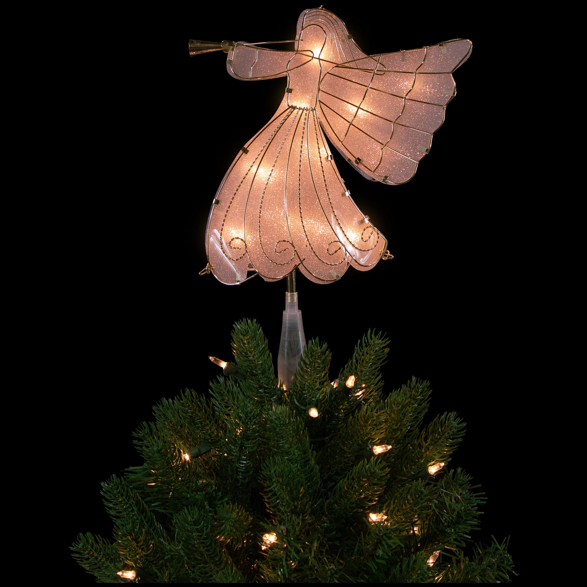 Northlight 10" White & Gold Angel Tree Topper with Warm White Lights
