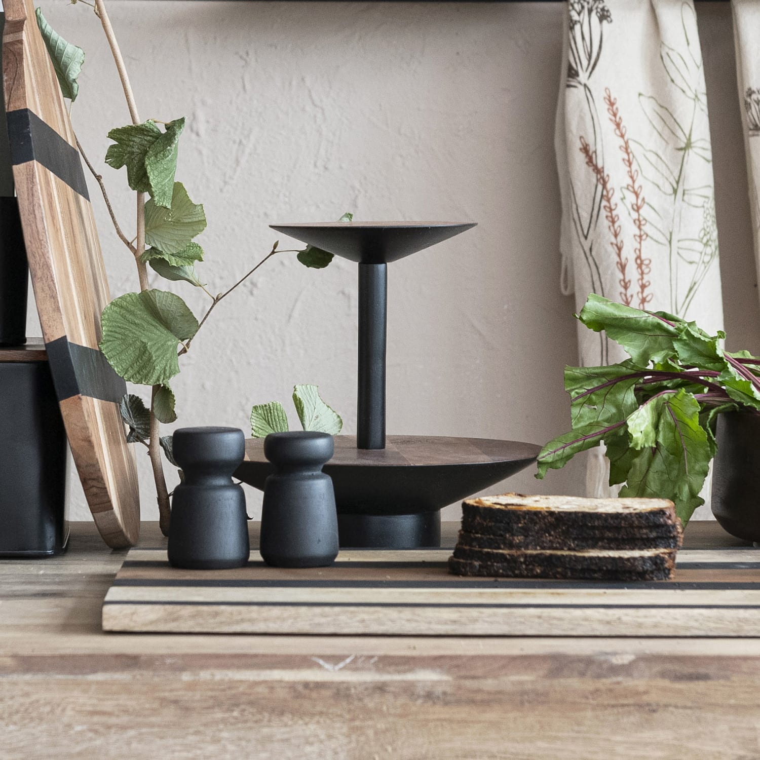 Hello Honey® 9" Round 2-Tier Acacia Wood & Metal Tray