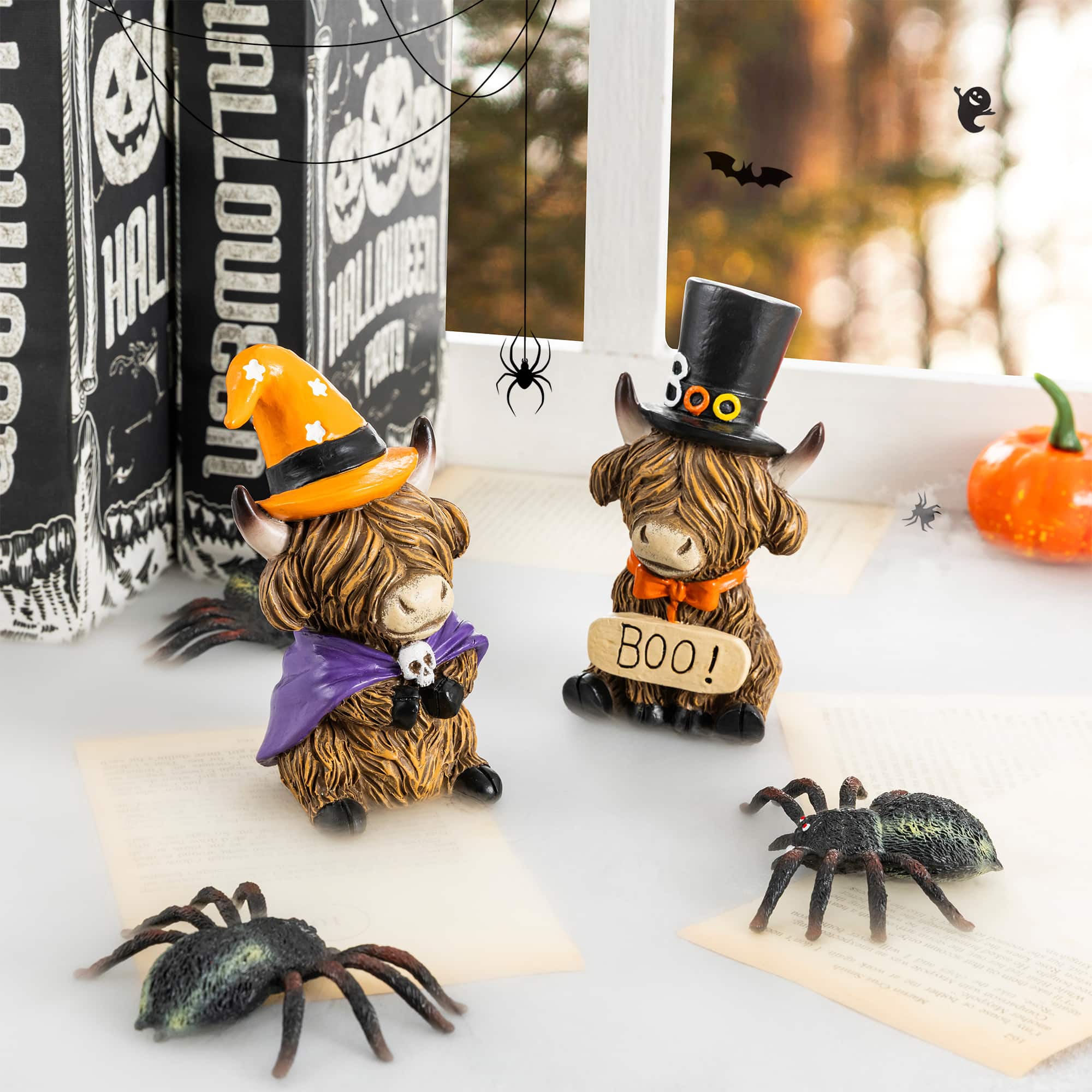 Glitzhome® 4.75" Halloween Resin Highland Cow Table Decor, Set of 2