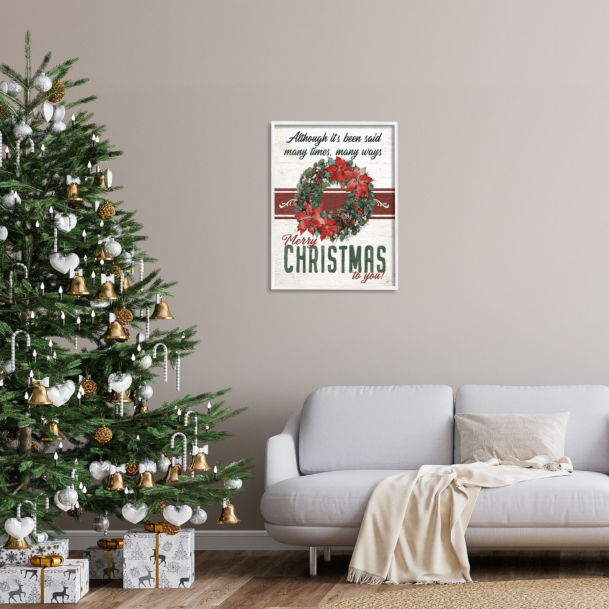 Stupell Industries Merry Christmas To You Vintage Poinsettia Framed Giclee Art