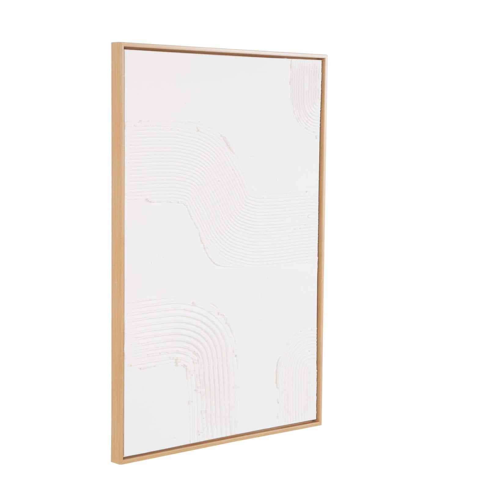 24" x 36" White Abstract Living Room Canvas Framed Wall Art with Brown Frame