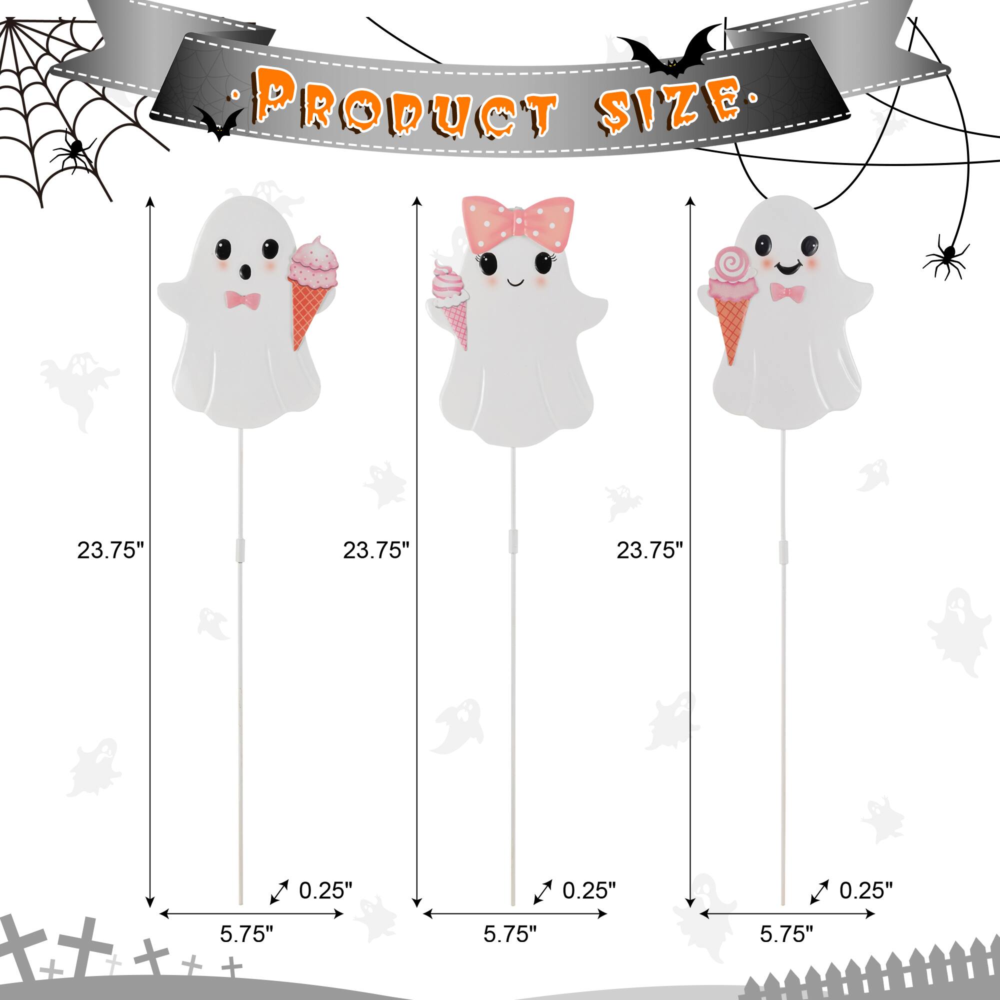 Glitzhome® 23.75" Halloween Metal Pink Ghosts Yard Stake, Set of 3