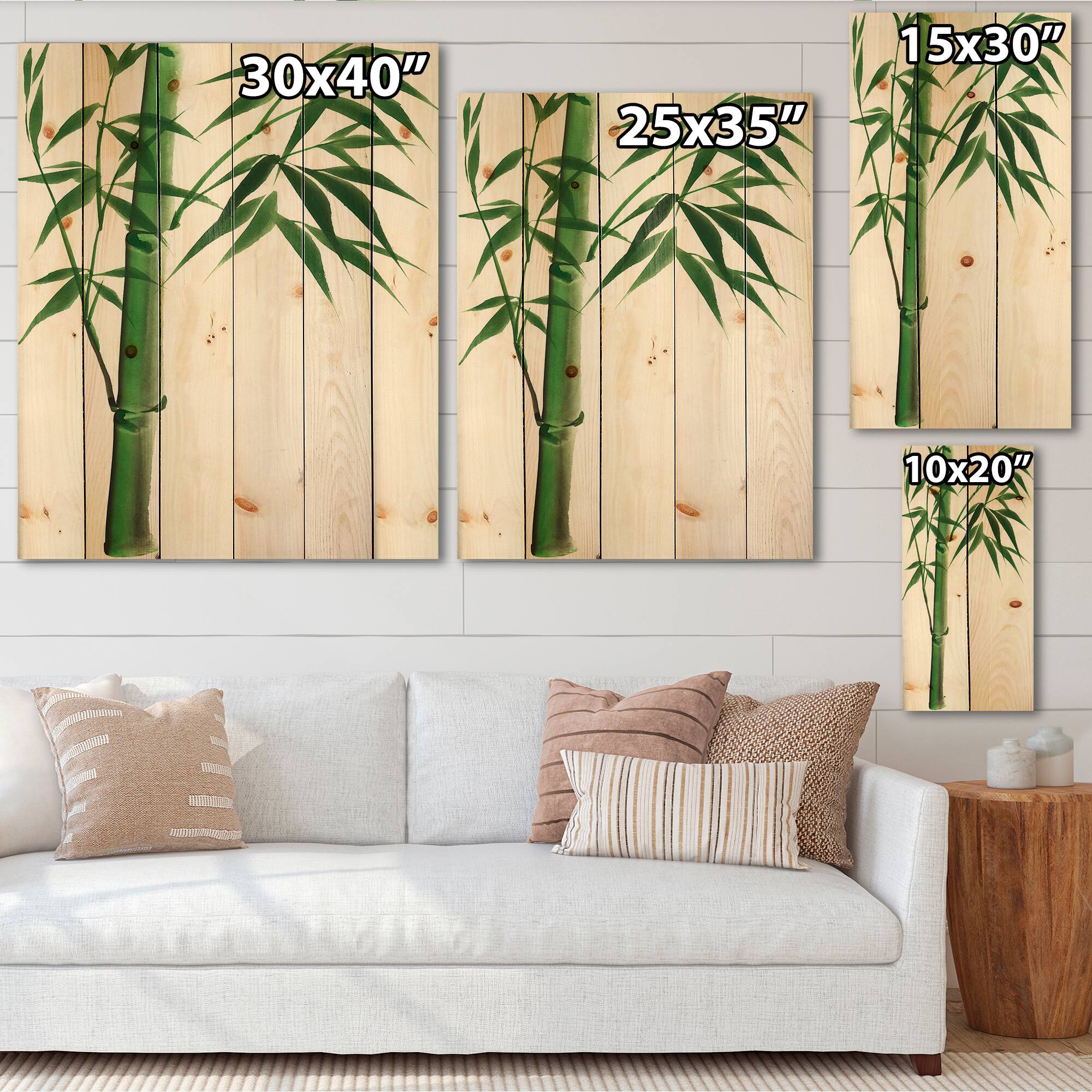 Designart - Detail Of Dark Green Bamboo III - Traditional Print on Natural Pine Wood