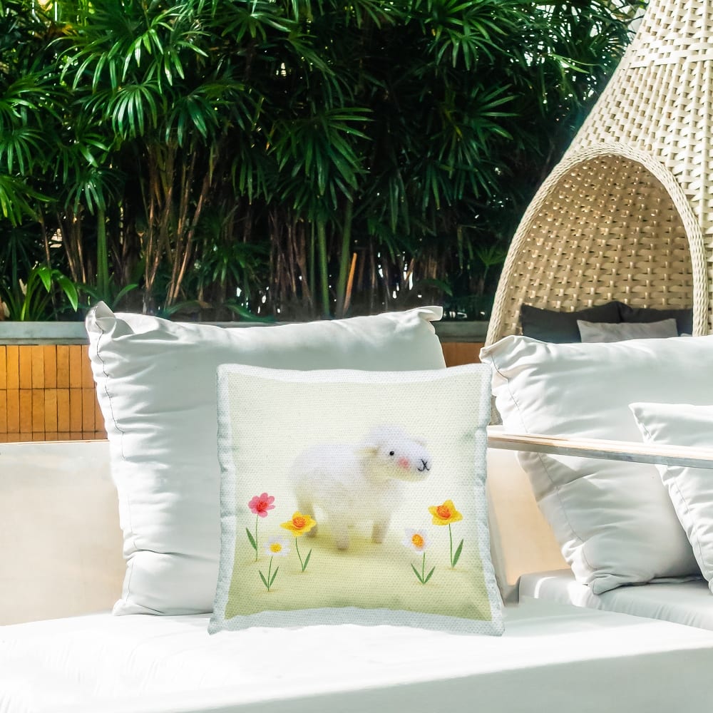 Stupell Industries Spring Lamb Yellow Daffodils Outdoor Printed Pillow