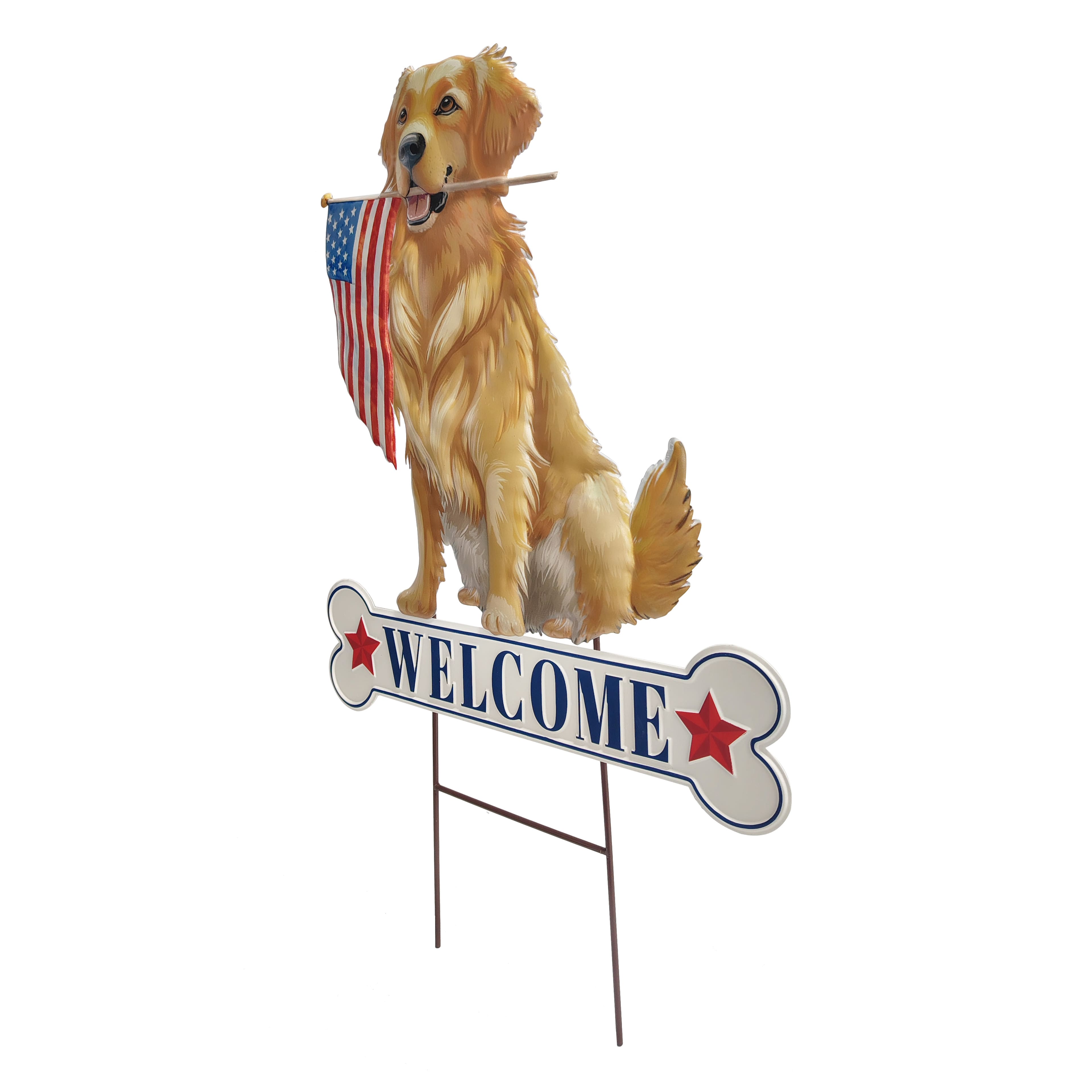 Red, White & Blue 30.25" Welcome Dog with Flag Metal Yard Stake by Celebrate It™