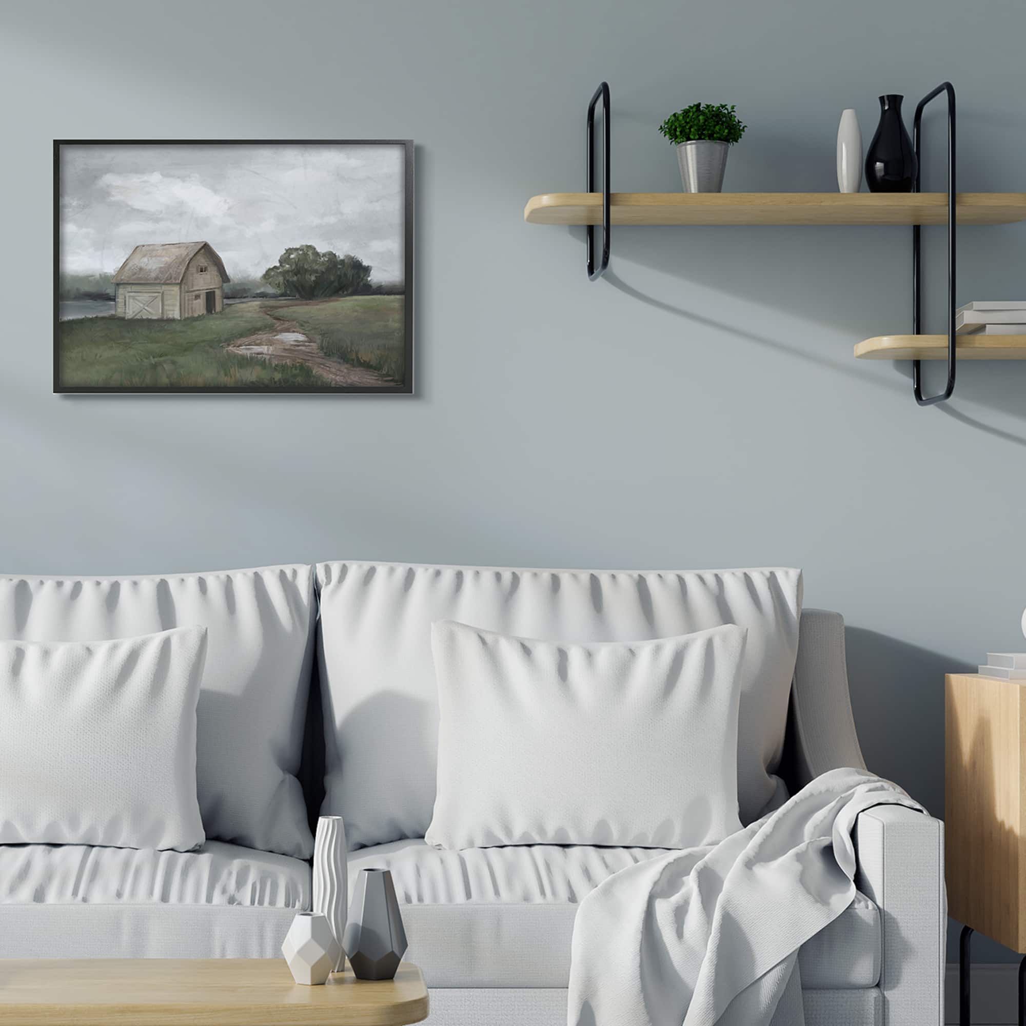 Stupell Industries Cloudy Barn Wall Art in Black Frame