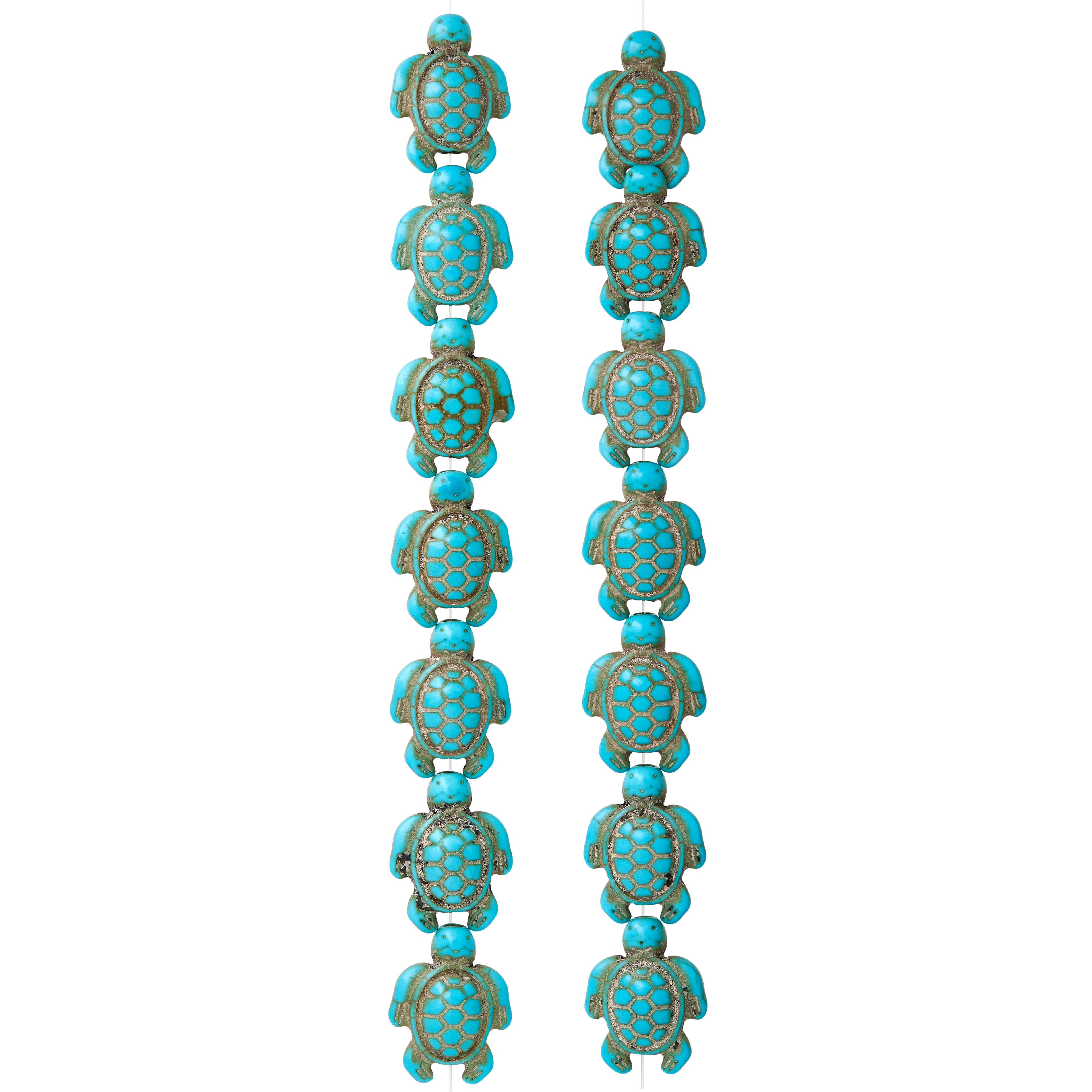 12 Pack: Turquoise Dyed Reconstituted Stone Turtle Beads, 18mm by Bead Landing™