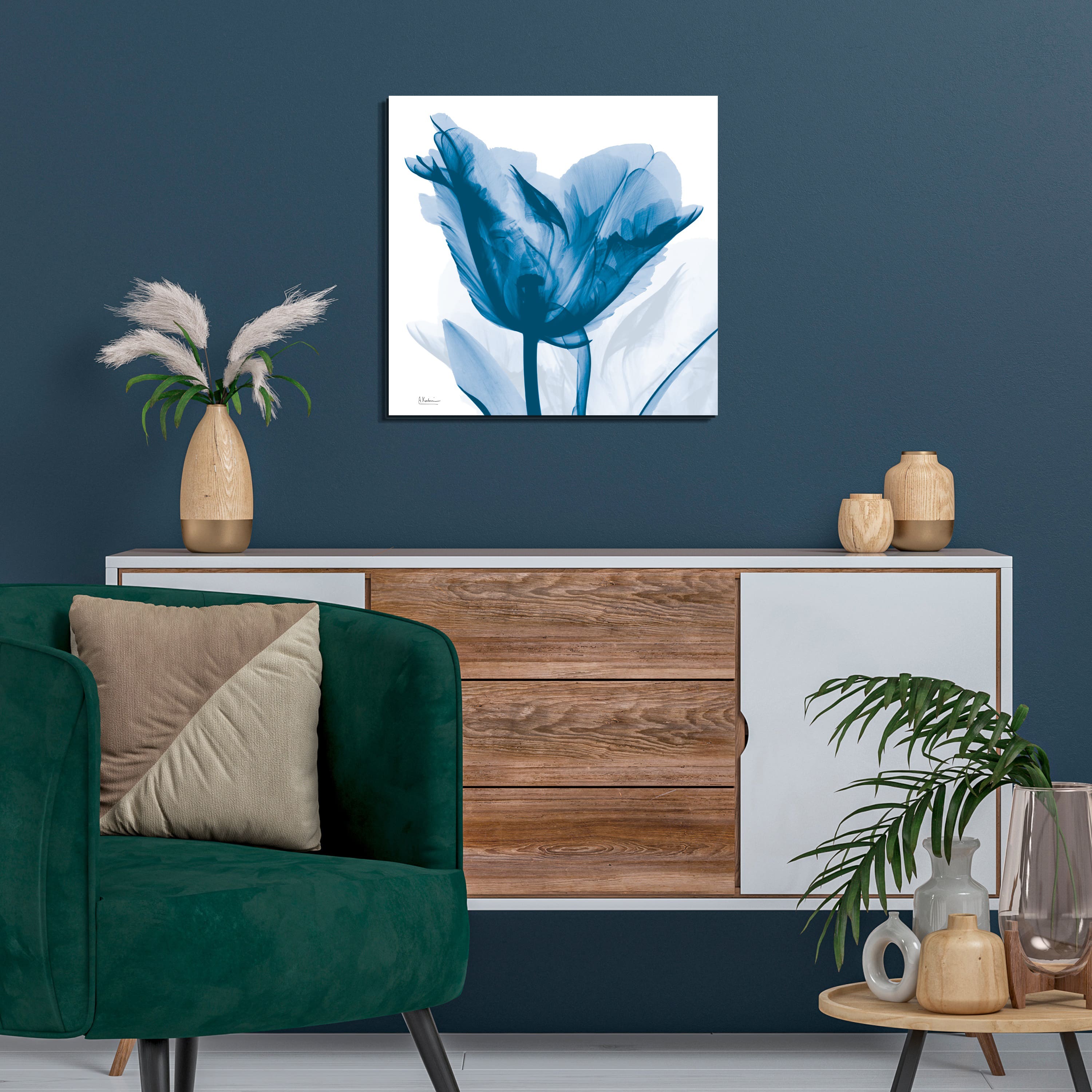 Empire Art Direct 24" x 24" Lusty Blue Tulip Frameless Free Floating Printed Tempered Glass Wall Art