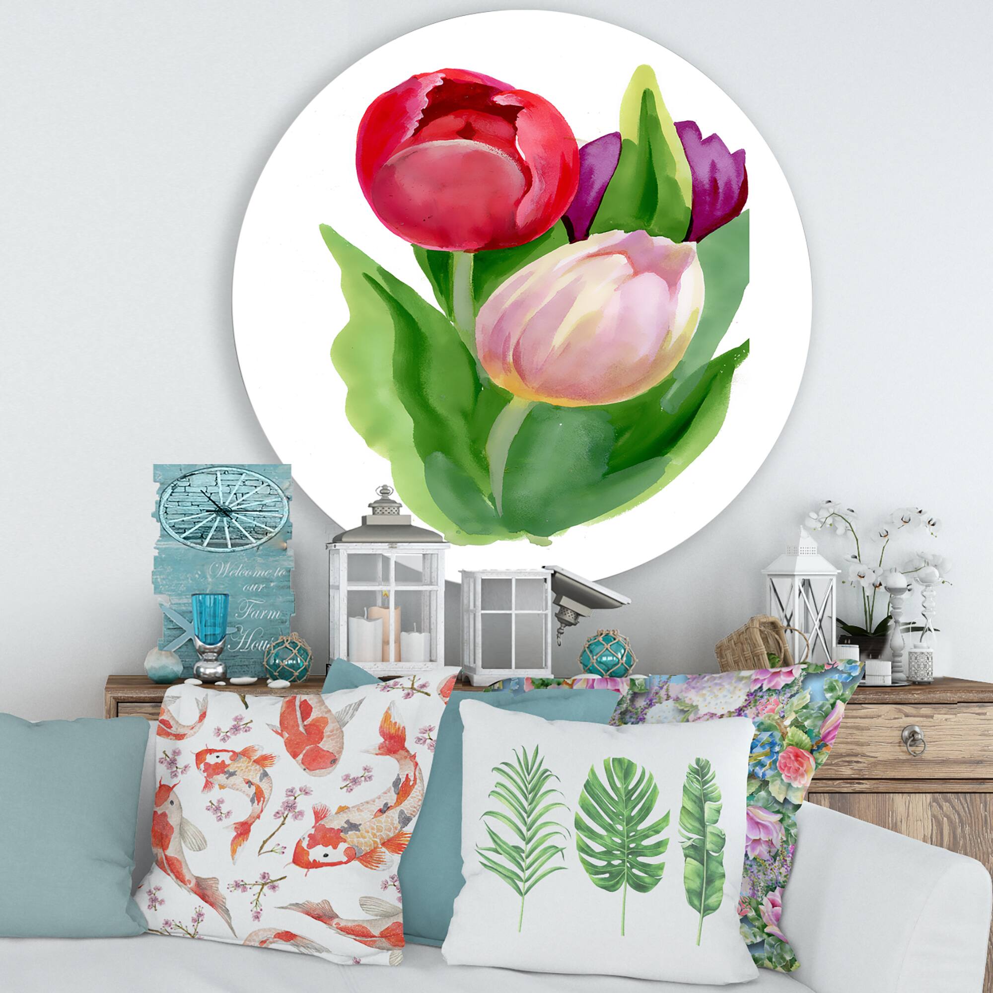 Designart - Beautiful Tulip Flowers - Traditional Metal Circle Wall Art