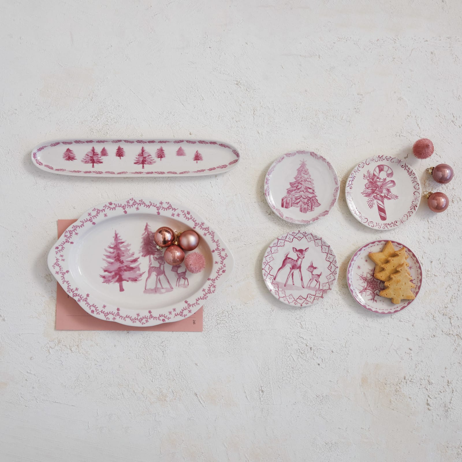 Hello Honey® 12" Pink & Cream Deer & Trees Stoneware Platter