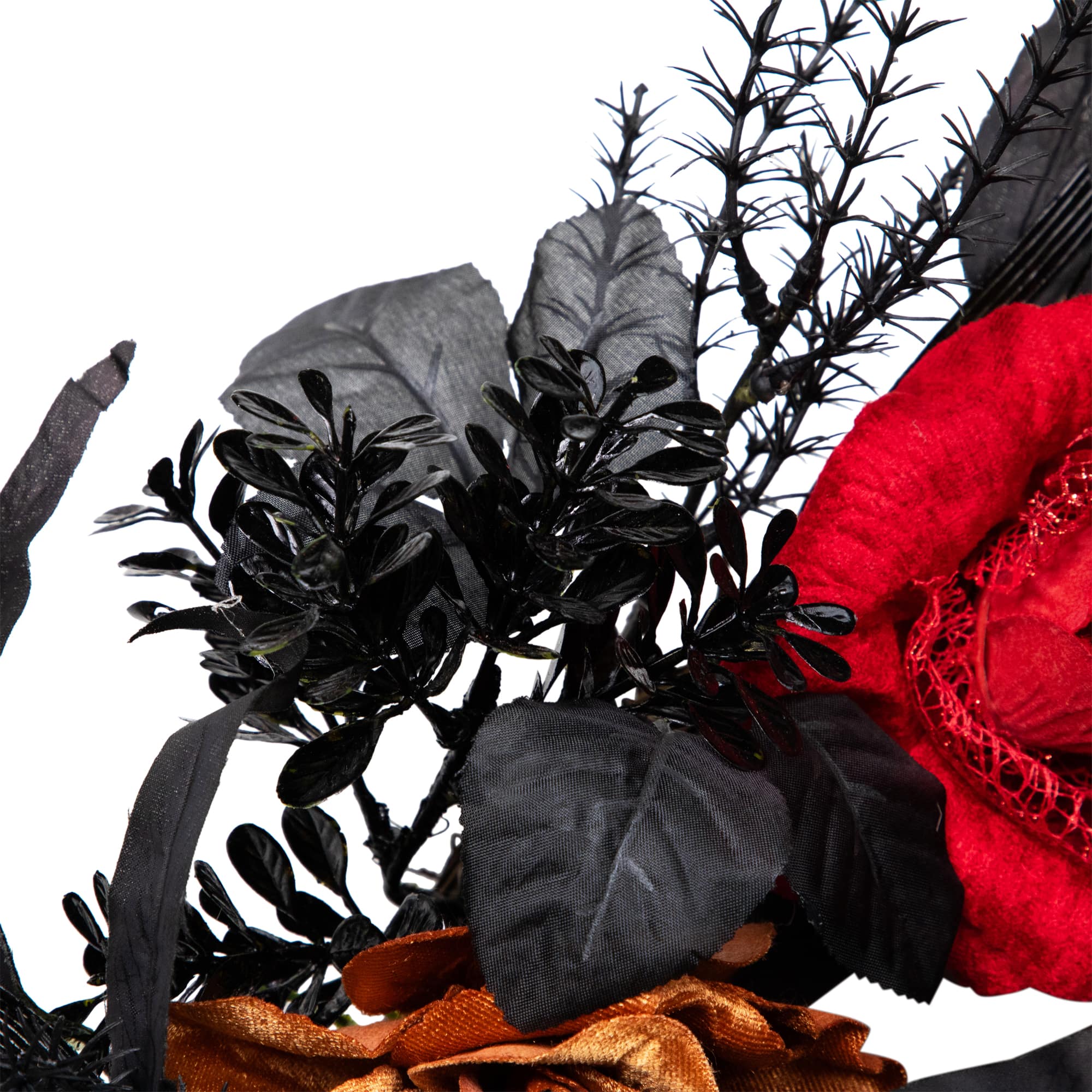 22" Red & Gold Roses with Black Foliage Halloween Wreath