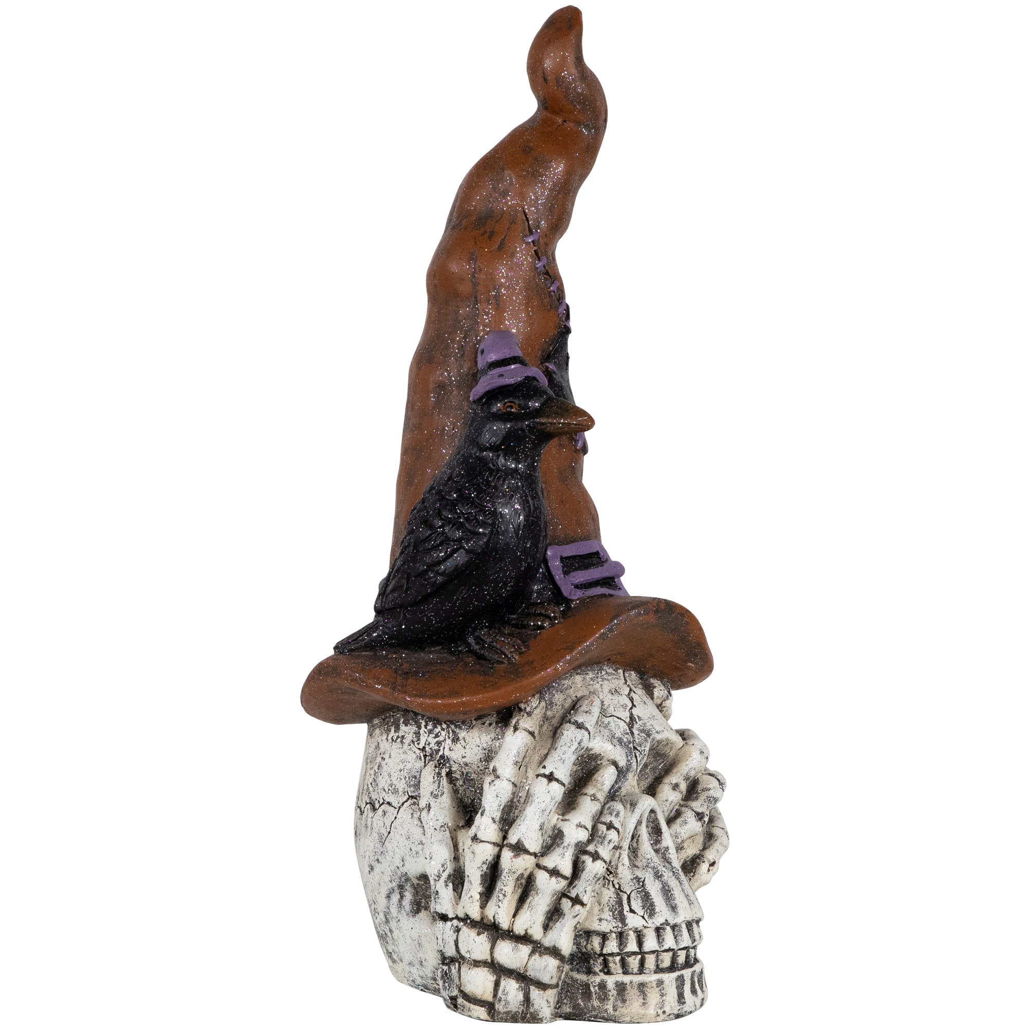 22.75" Skull in Witches Hat with Crow Halloween Decoration
