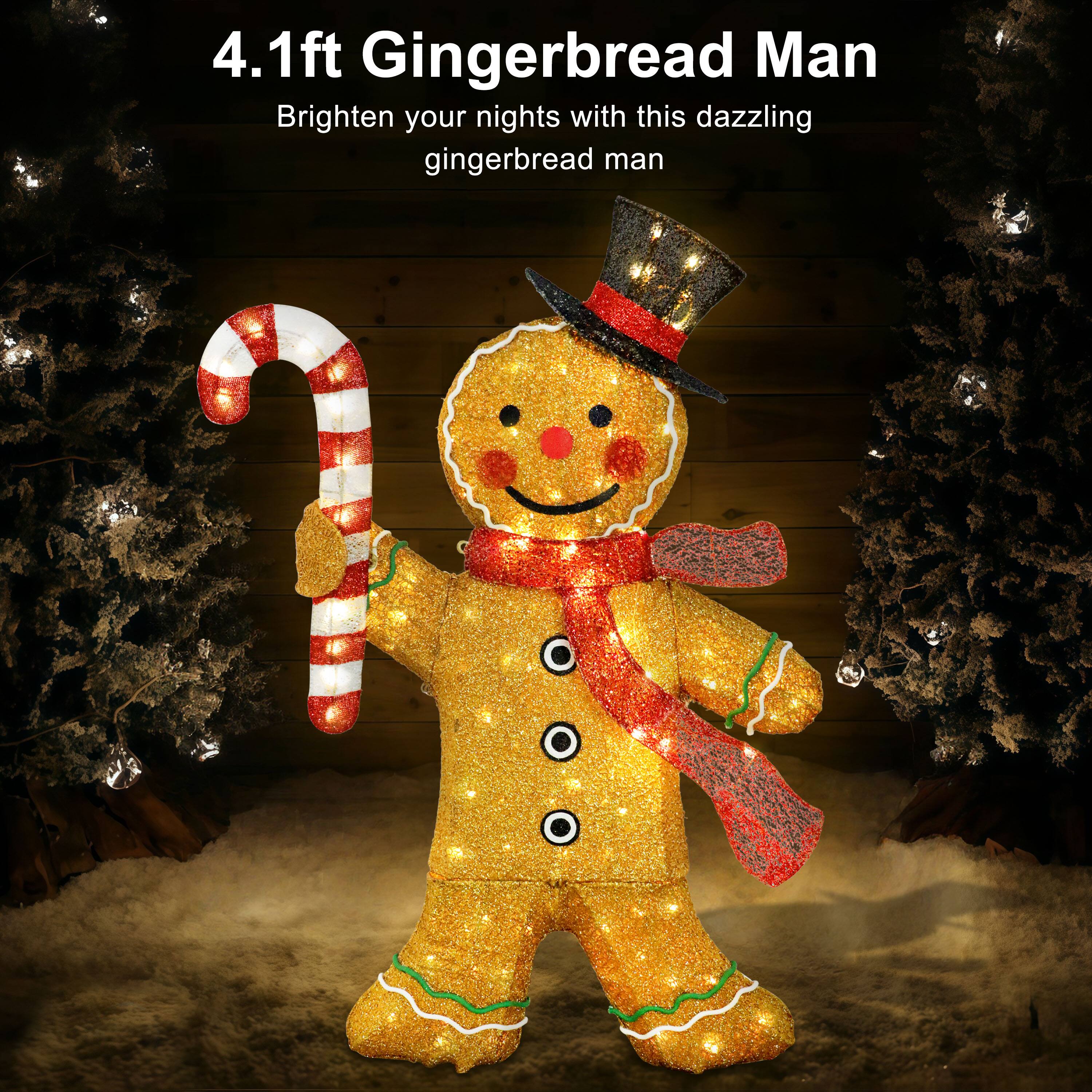 Puleo International 50" Pre-Lit Gingerbread Man Christmas Holiday Décor with Warm White LED Lights