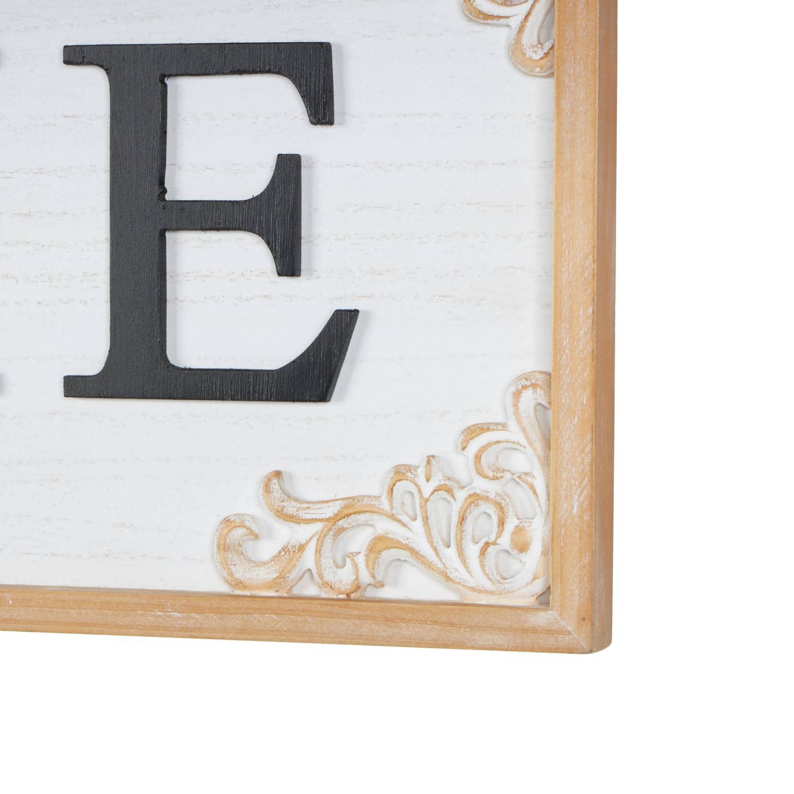 46" x 11" White with Scroll Details Wooden Welcome Sign Wall Décor