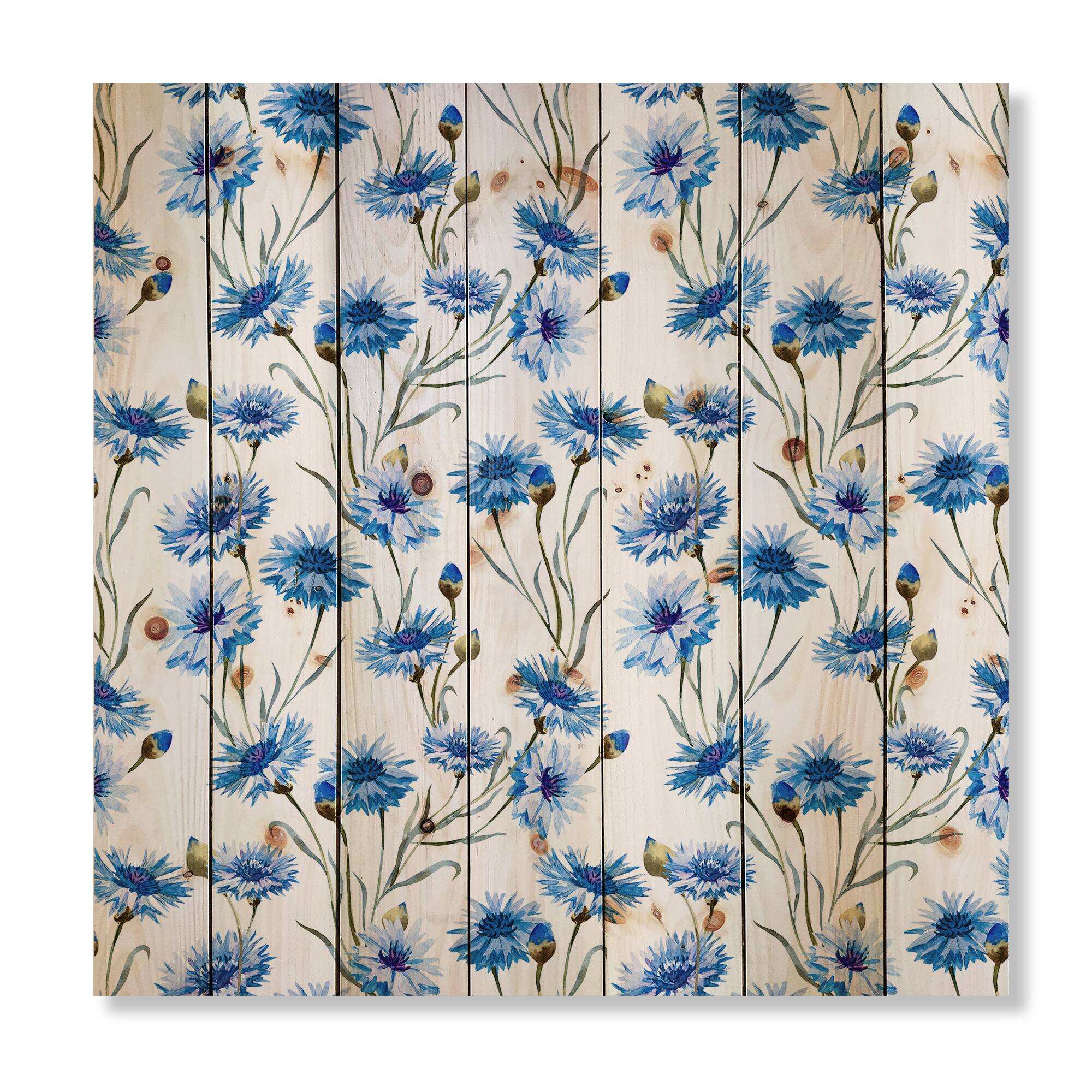 Designart - Blue Cornflowers With Green Leaves II