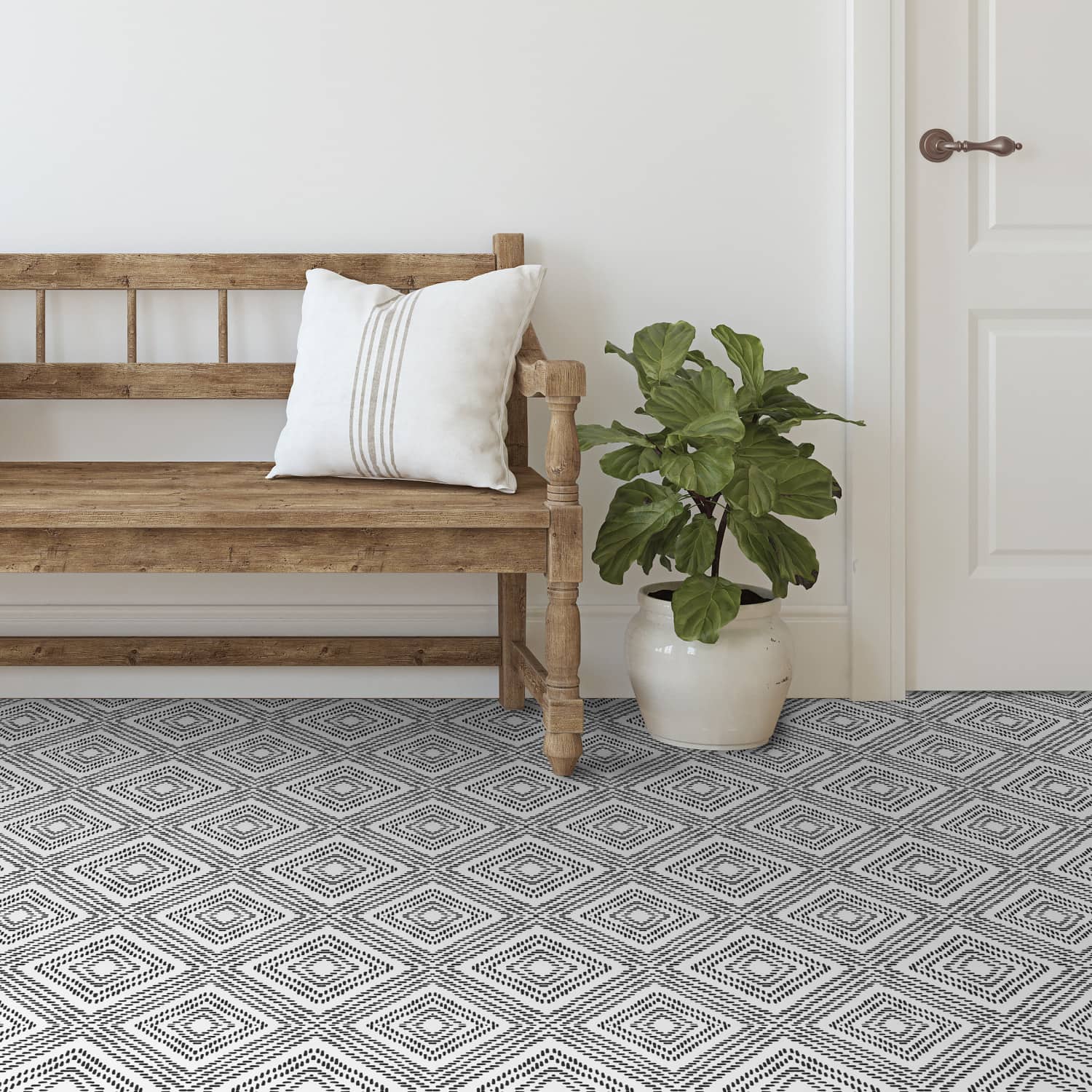 RoomMates Santorini Black & White Peel & Stick Floor Tile