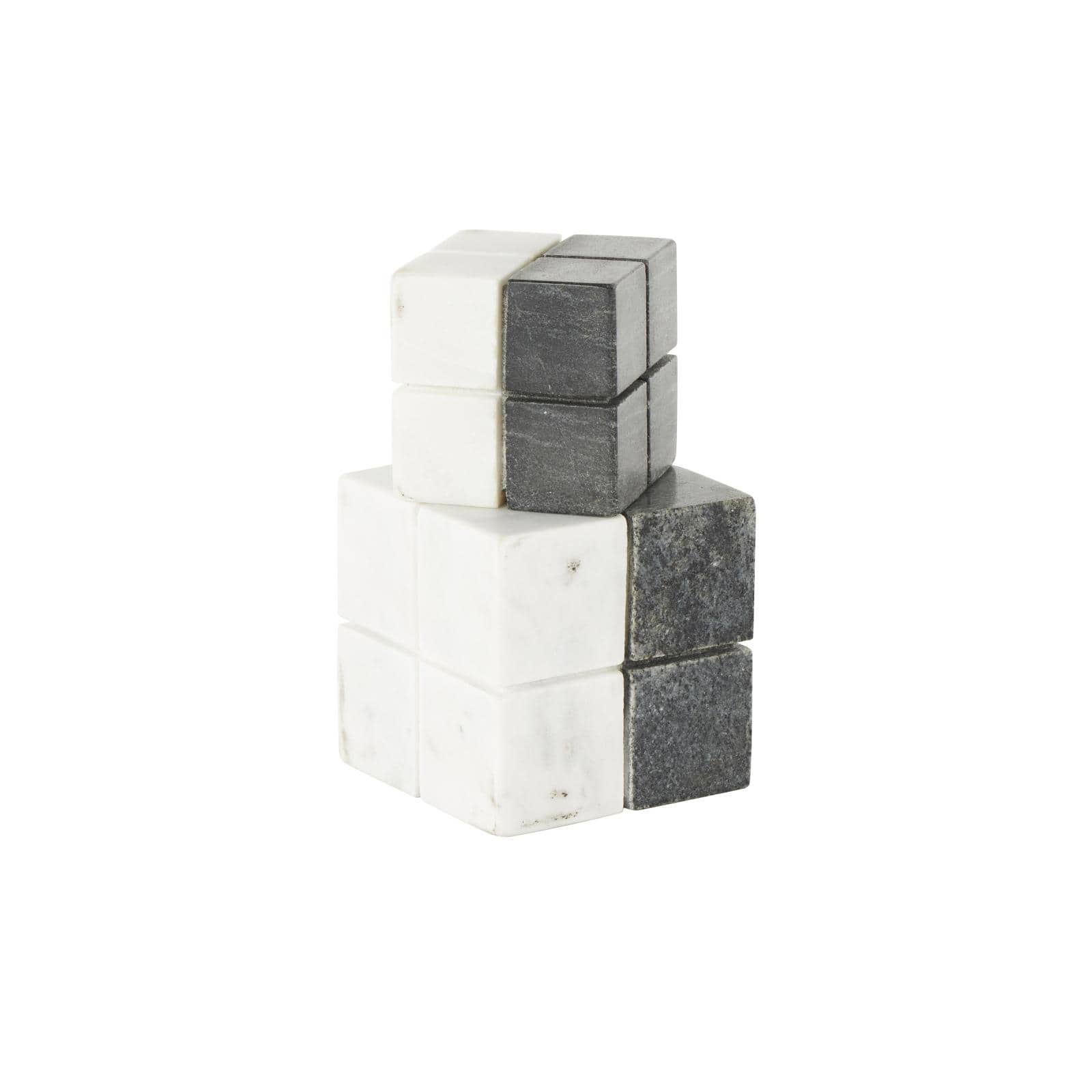 White Marble Geometric Dice Sculpture with Black Accent Set