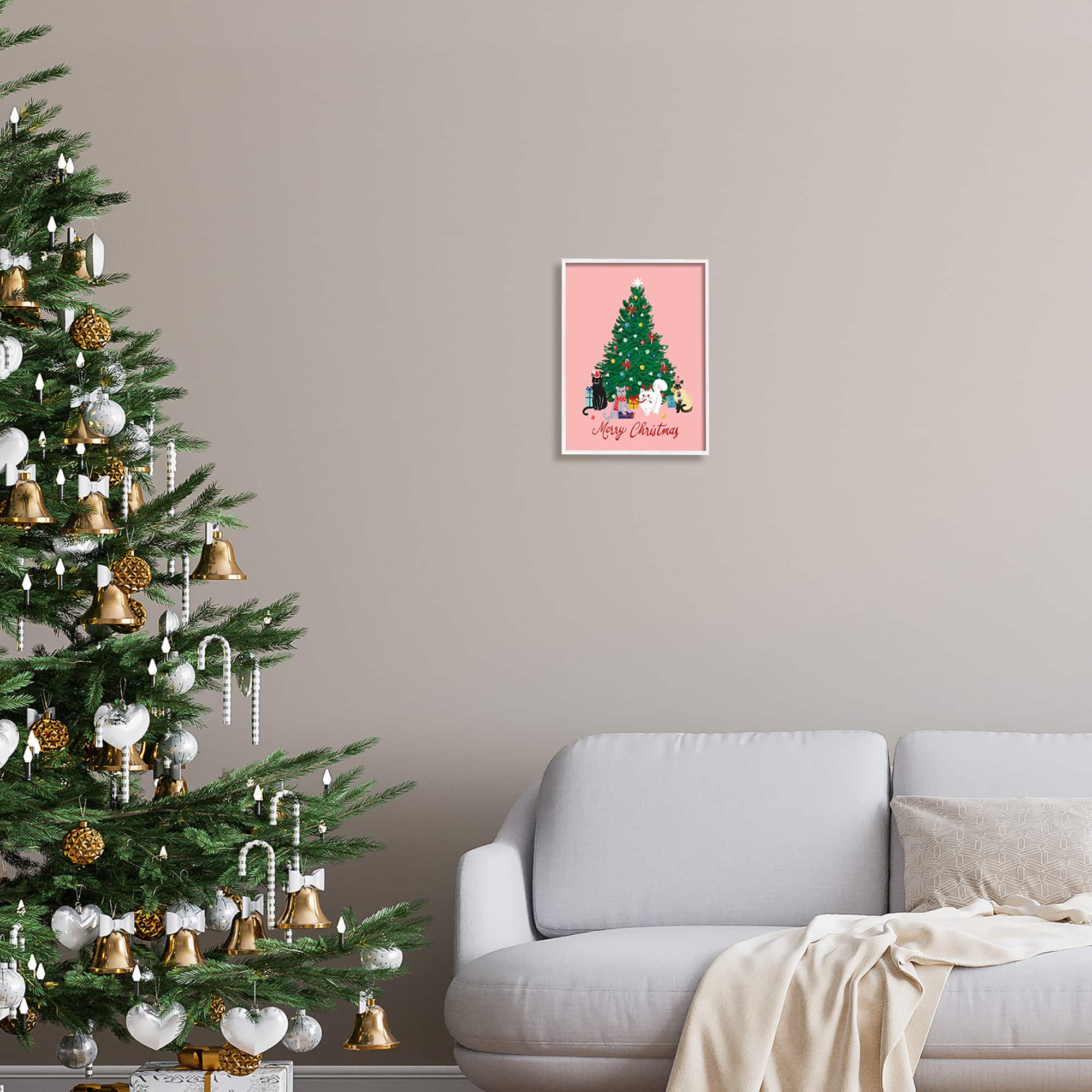 Stupell Industries Merry Christmas Holiday Cats Framed Giclee Art