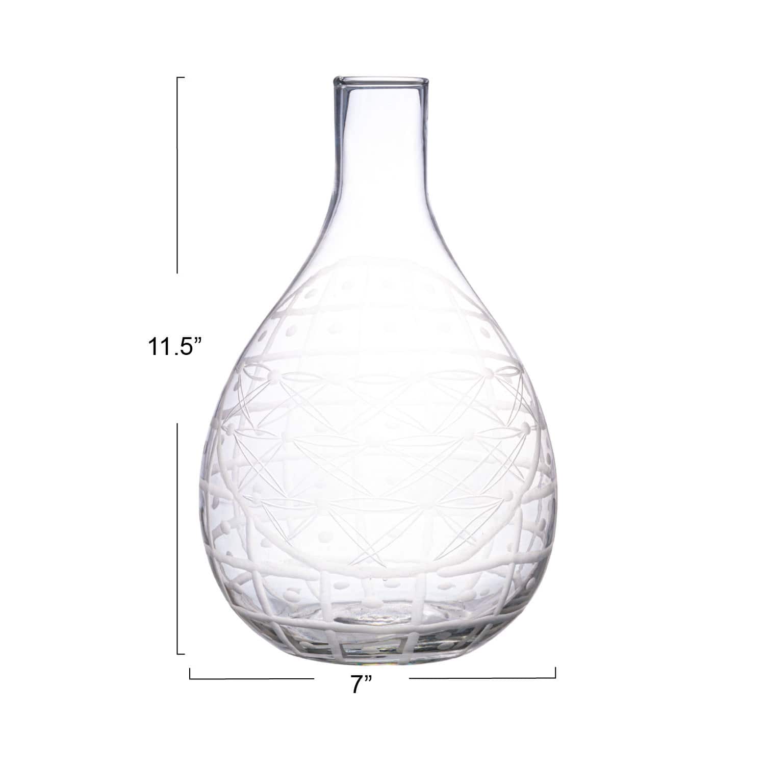 Hello Honey® 3.5qt. Clear Hand-Blown Etched Round Reclaimed Glass Pitcher