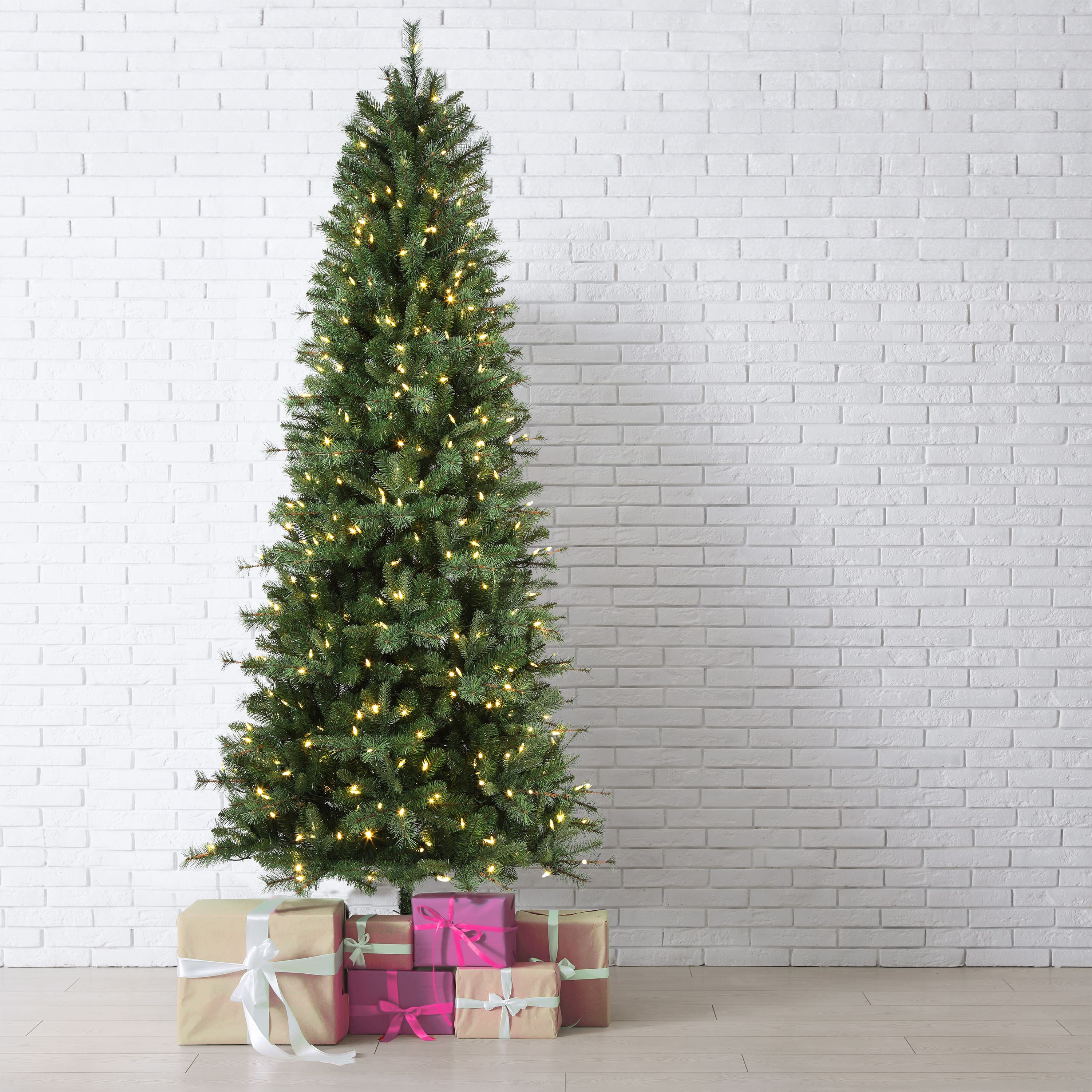 7.5ft. Pre-Lit Grand Bank Slim Artificial Christmas Tree, Color Changing T5 LED Lights