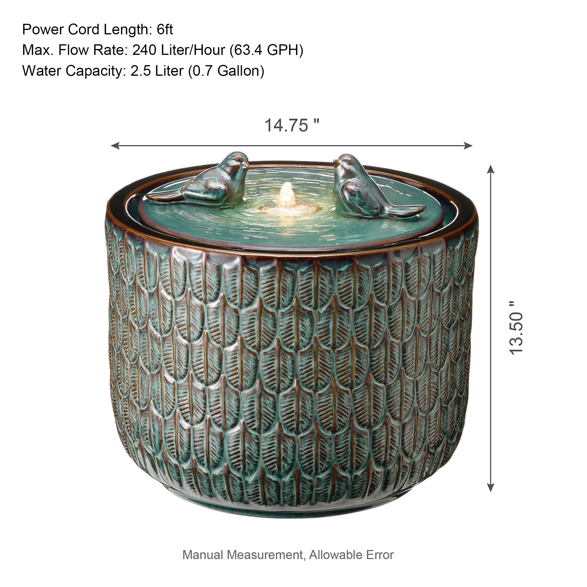 Glitzhome® 15" LED Bird Cylindrical Ceramic Fountain