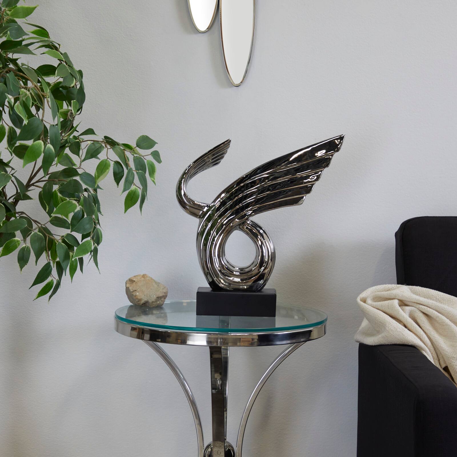 15" Porcelain Wing Abstract Sculpture with Black Base