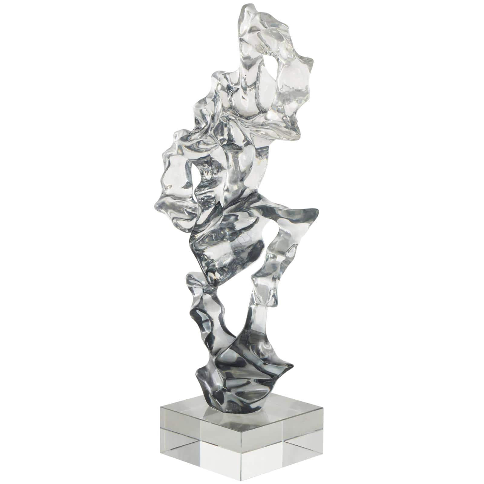 18" Clear Glass Handmade Freeform Sculpture with Clear Square Base