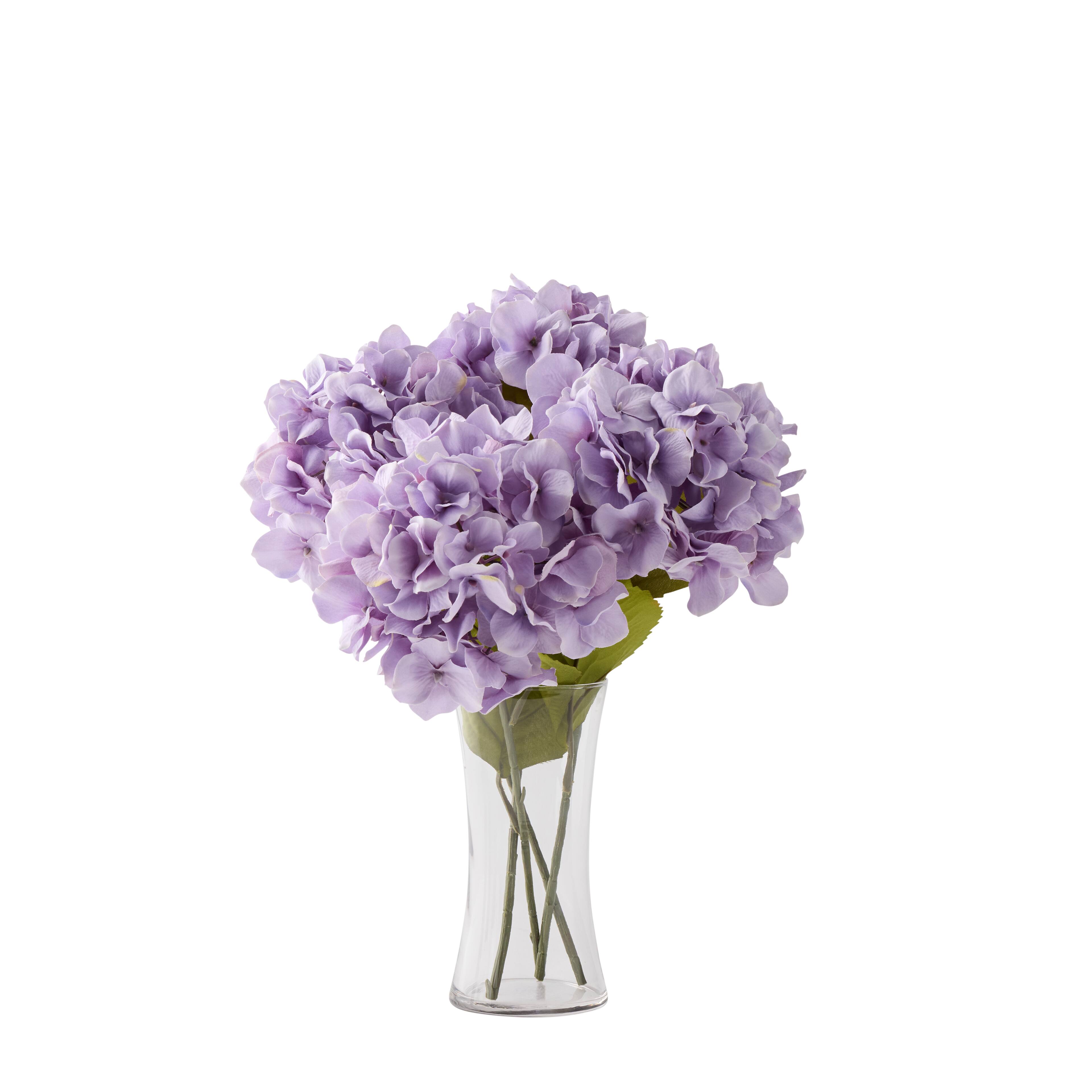 Lavender Hydrangea Stem Bundle with Clear Glass Vase by Ashland®