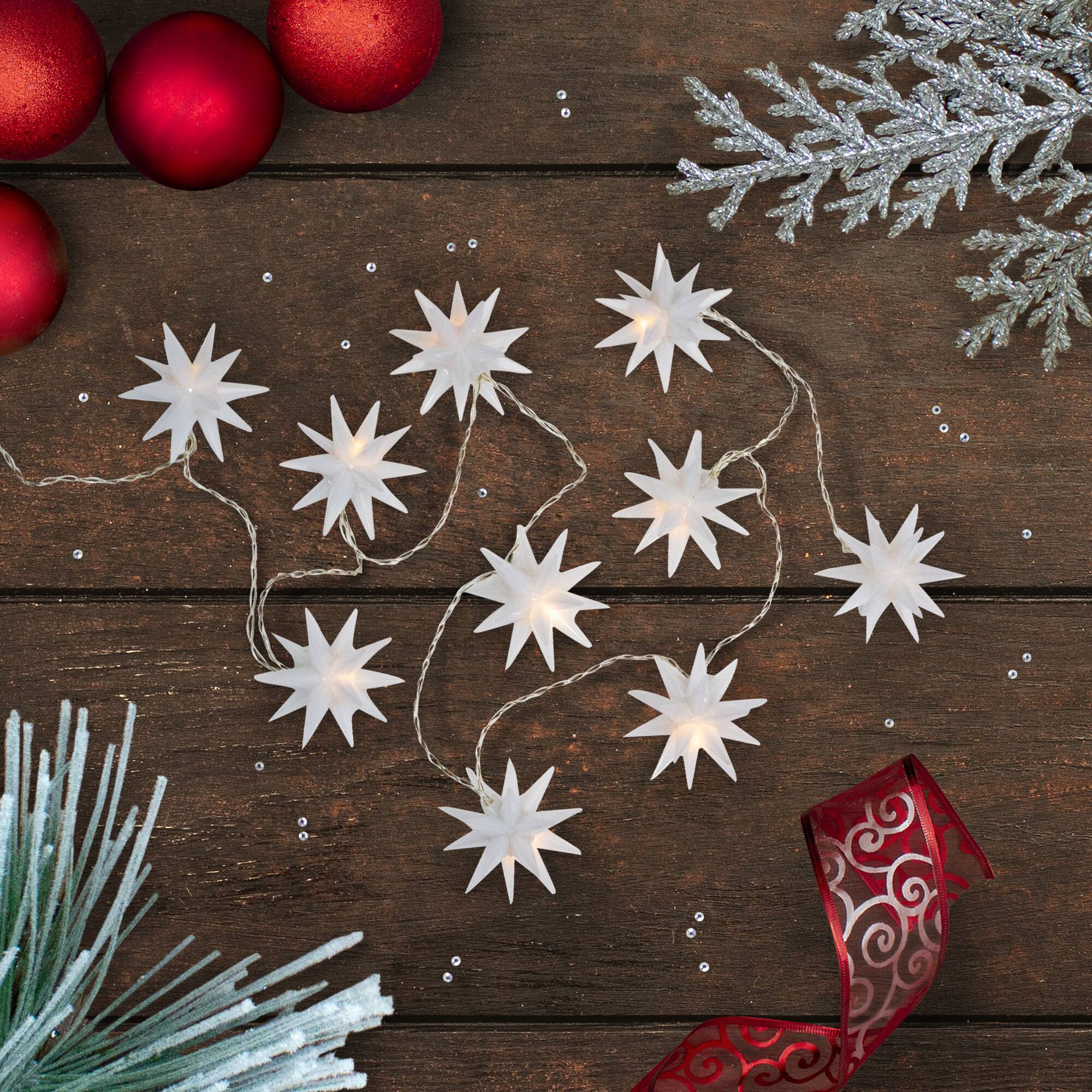 10-Count LED White Star Christmas Fairy Lights  5.25ft  Copper Wire