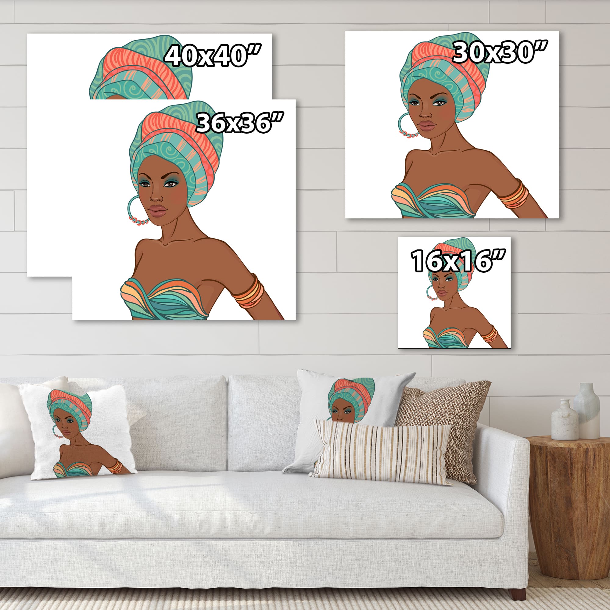 Designart - African American Woman With Earring & Turban - Modern Canvas Wall Art Print